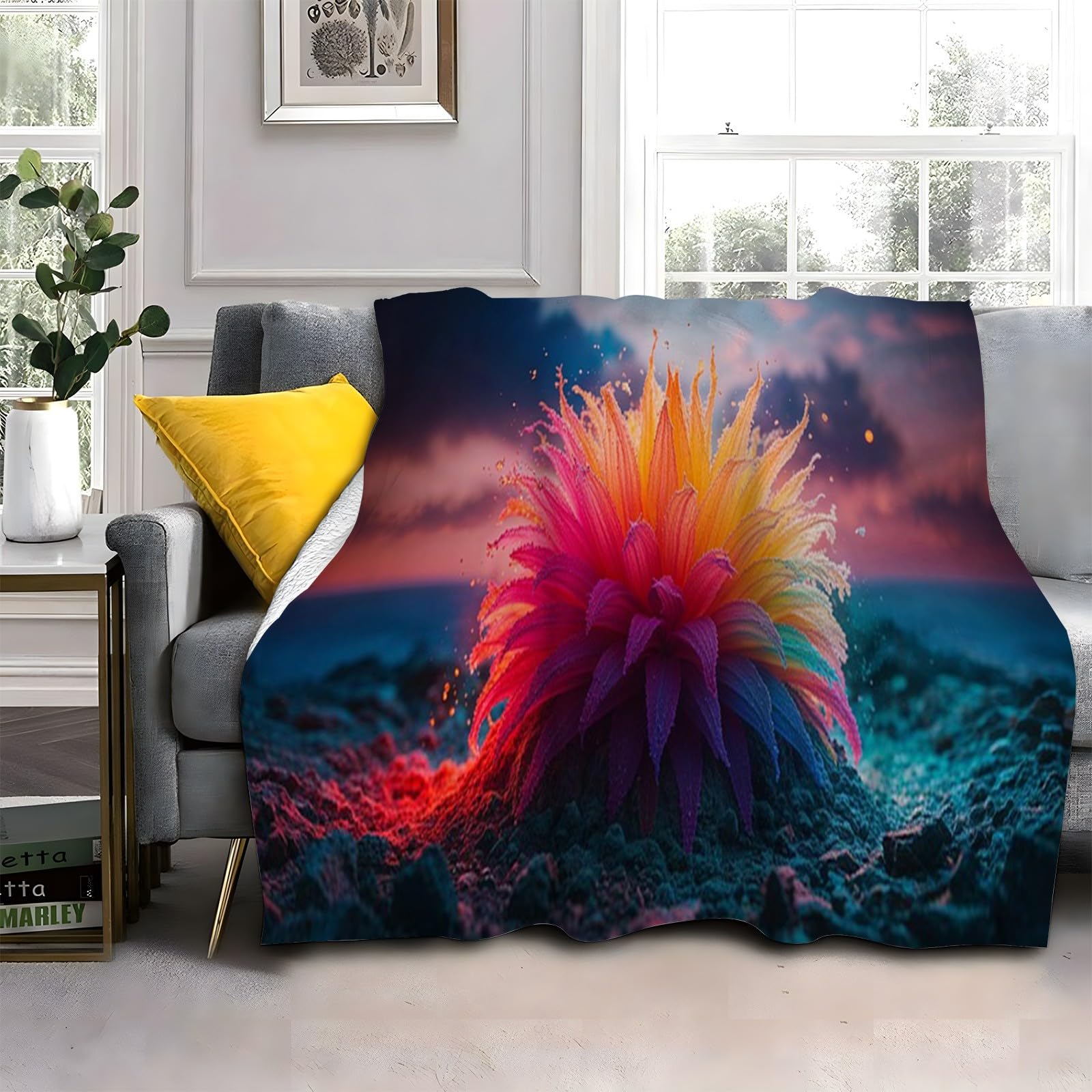 Couverture polaire impressions 3D florales jeté de lit haut de gamme