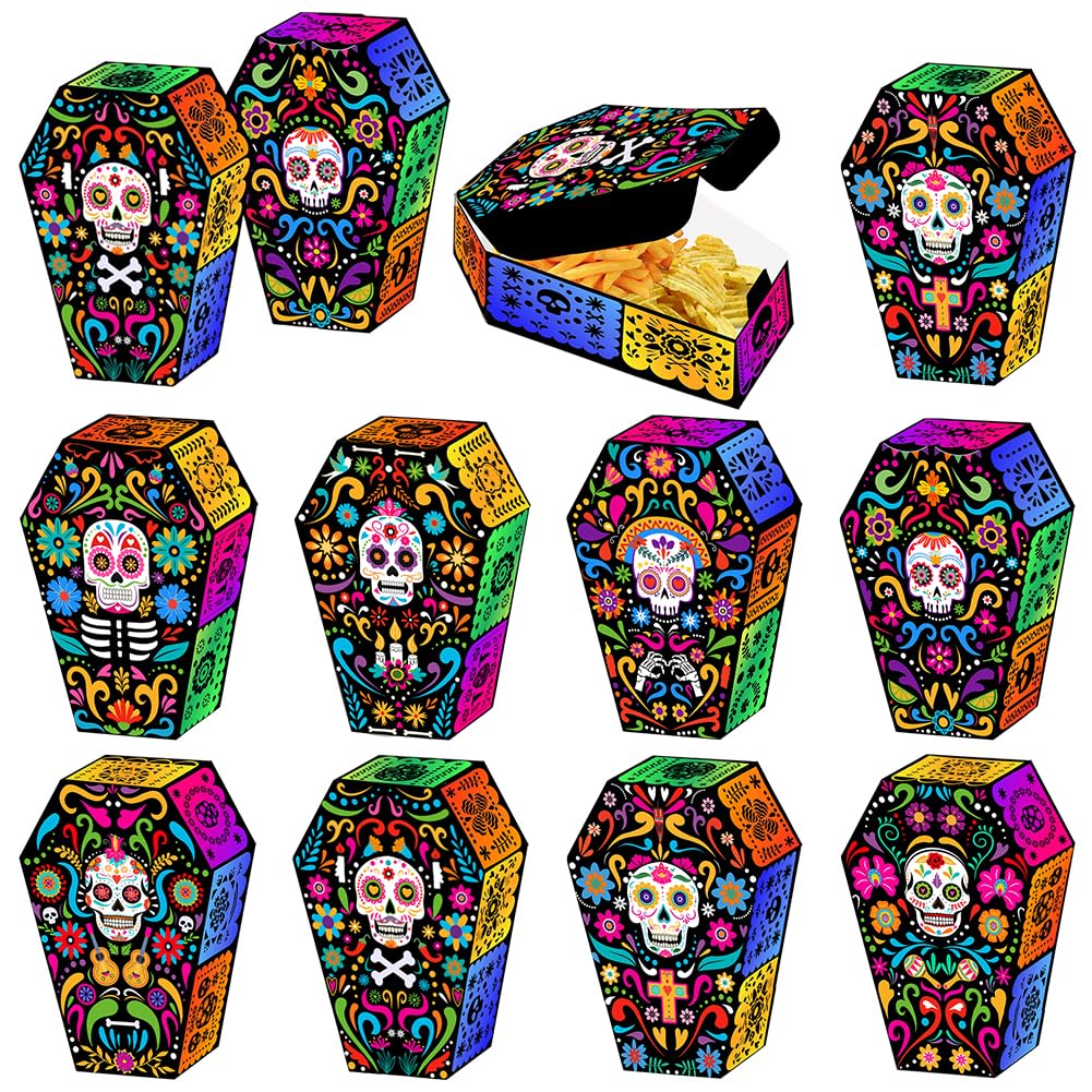 HATFRYF Halloween Candy Treat Bags, Day of the Dead Skull Party Boxes, Skull Party Favor Bag for Candy Goodies and Small Gifts Halloween Party Favor Supplies Grey