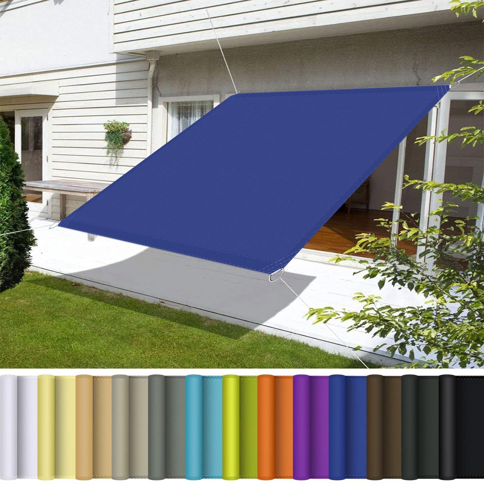 Voile d'ombrage imperméable 6x10m bleu foncé rectangulaire pour grand jardin