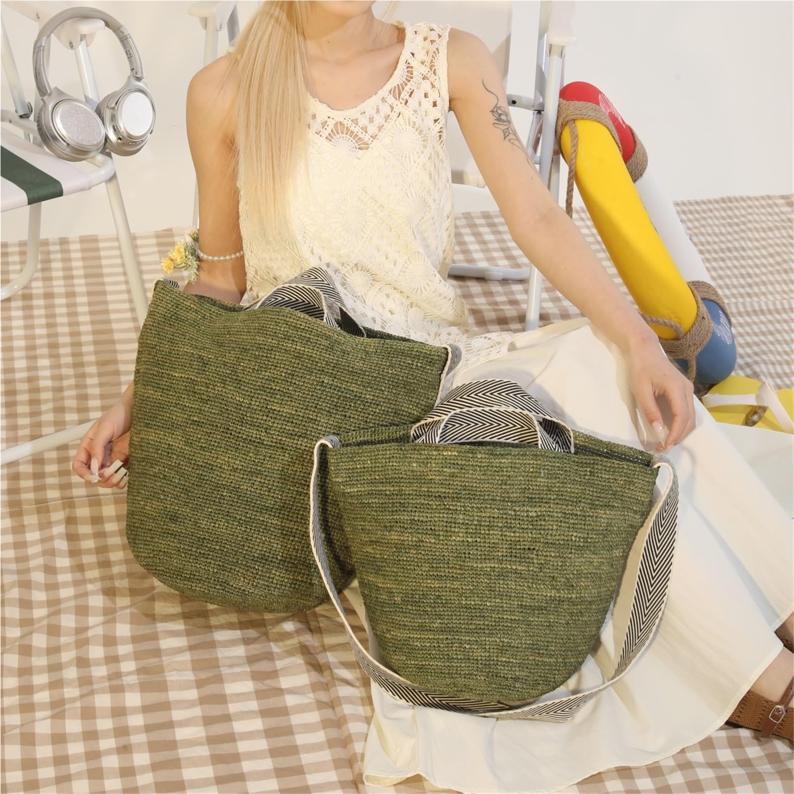 bolso mujer verano Bolso de mano tejido for mujer, bolso playa paja gran capacidad, cruzado hombro bohemio verano for
