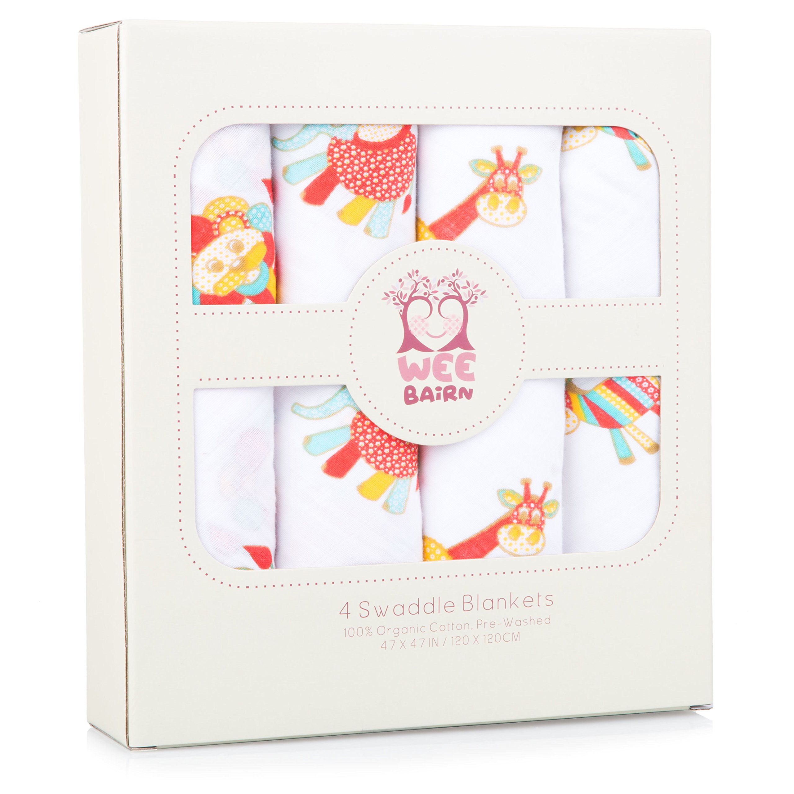 Organic Muslin Swaddle Blankets – Multipurpose Receiving Blanket Set for Swaddling, Nursing, Tummy Time, Stroller Walks & More – 100% Organic Cotton Super Soft Wrapping Swaddles, 4 Pack, 47"x 47"