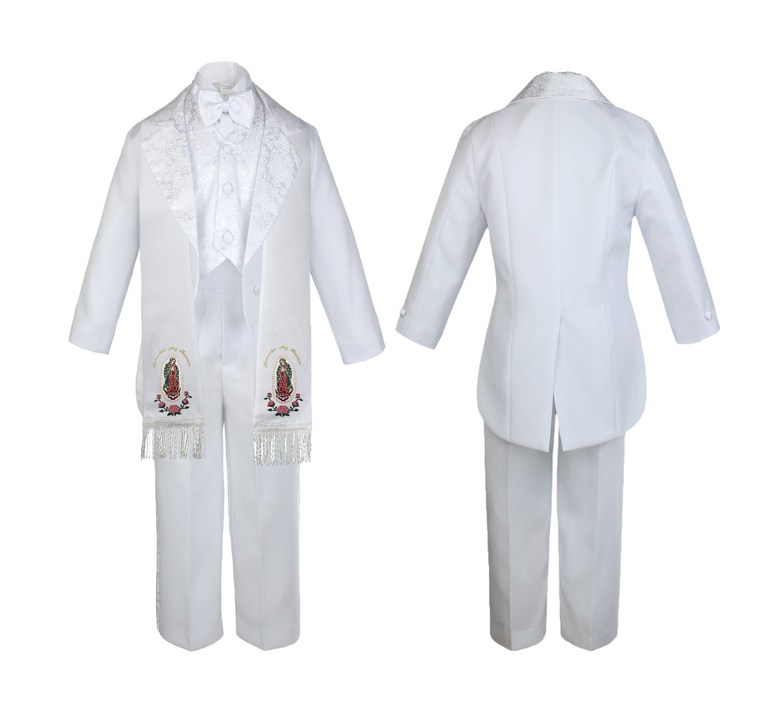 Baby Boy Teen Baptism Christening Tail Suit Gold Virgin Mary on Stole SM-20