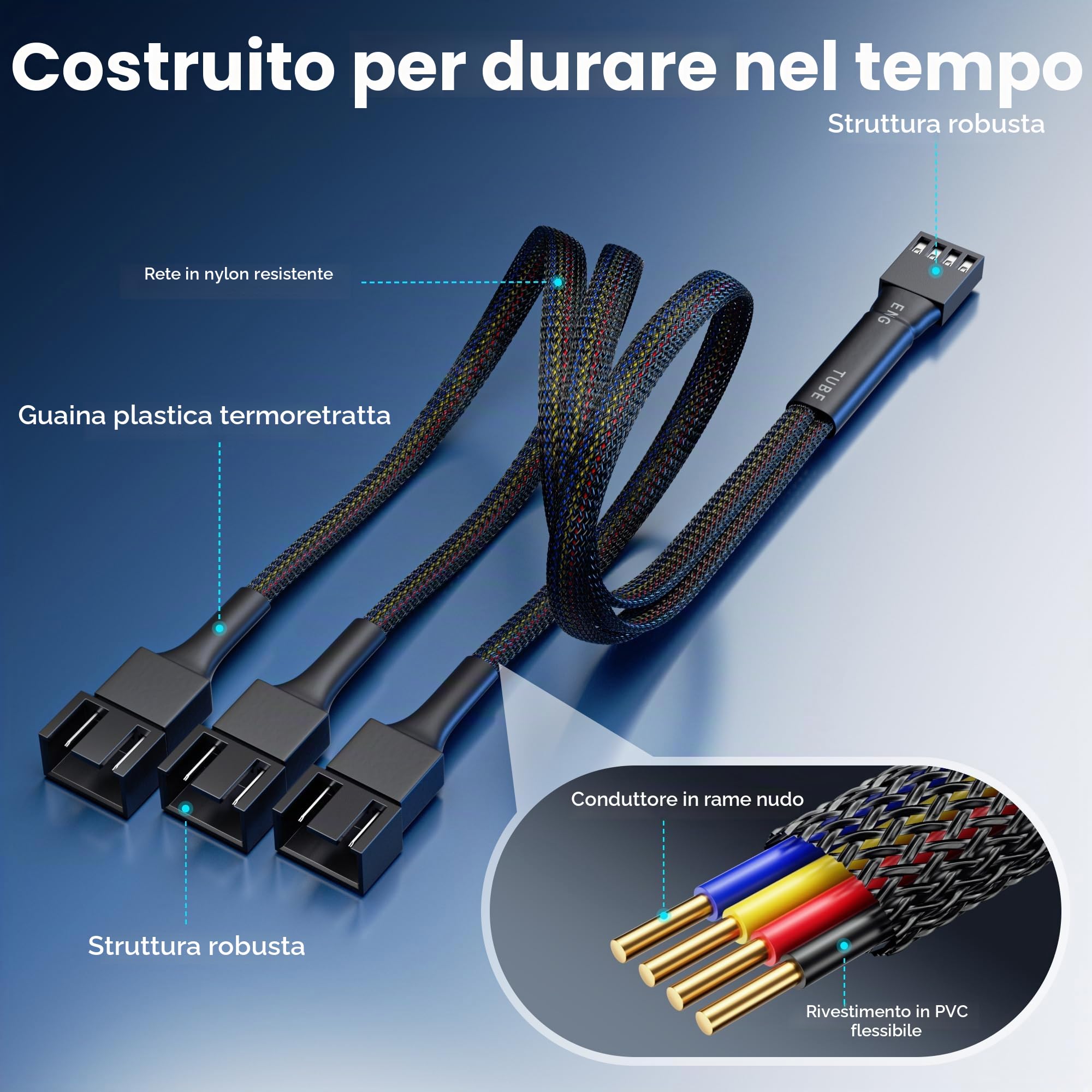 Cable Matters Confezione da 2 cavi splitter PWM a 4 pin, 30 cm, 3 cavi splitter per ventola del computer, cavo splitter per ventola PC, cavo splitter per 3 ventole
