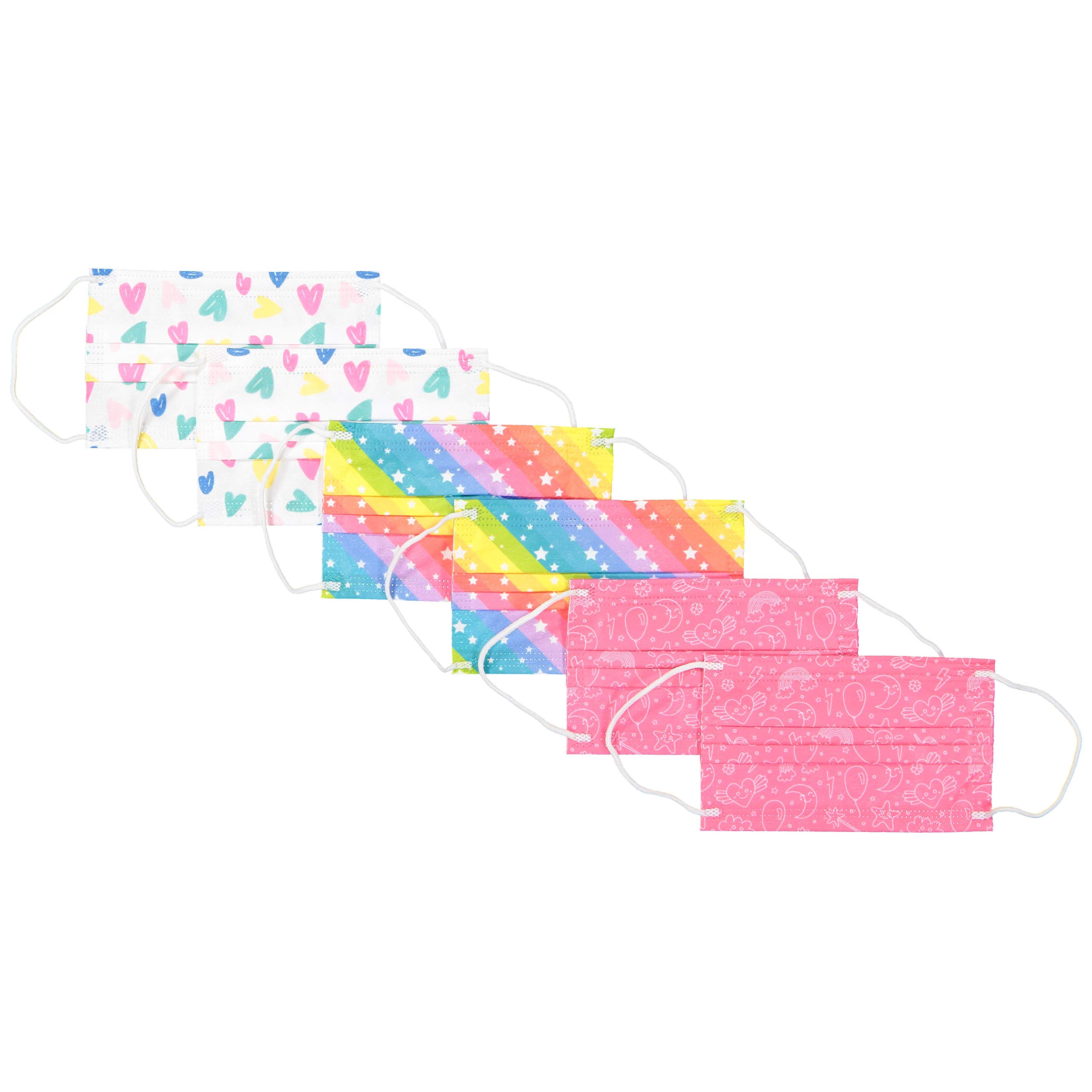 Andy & Evan Kids & Adults 3-Ply Non-Woven, Light Weight, Patterned Disposable, Fun Filtered Face Masks, 6Pack - Kids 2-7,Hearts/Stars/Pink