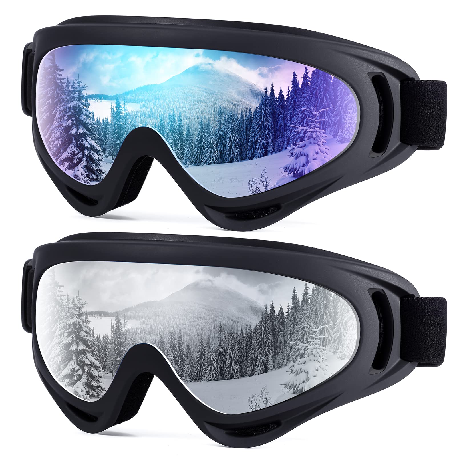 Dizywiee 2-Pack Kids Ski Goggles, Snowboard Goggles for Adult Youth Teens Boys &amp; Girls, Winter Snow Sports Goggles
