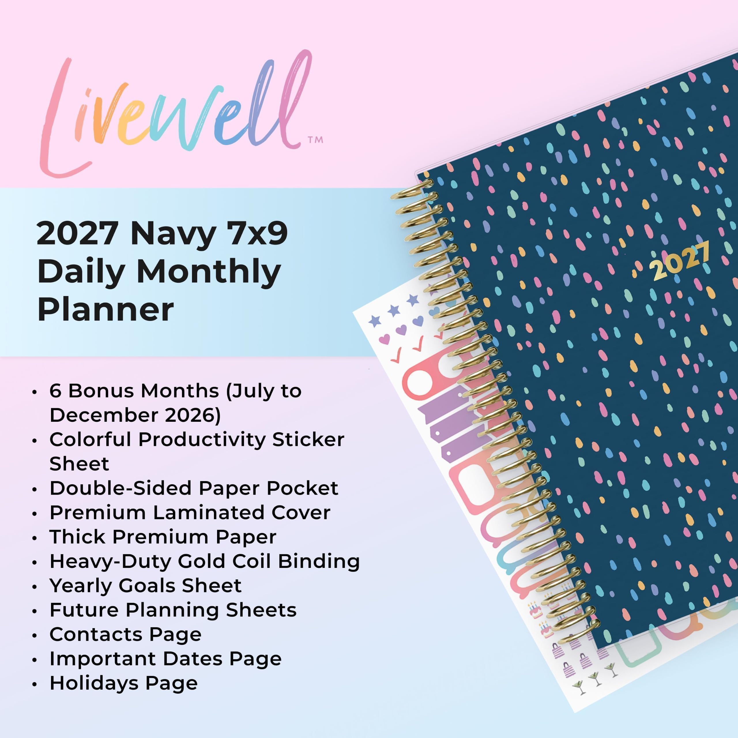 Blue Sky LiveWell Tages- und Monatsplaner 2027, 17,8 x 22,9 cm, Nova Navy