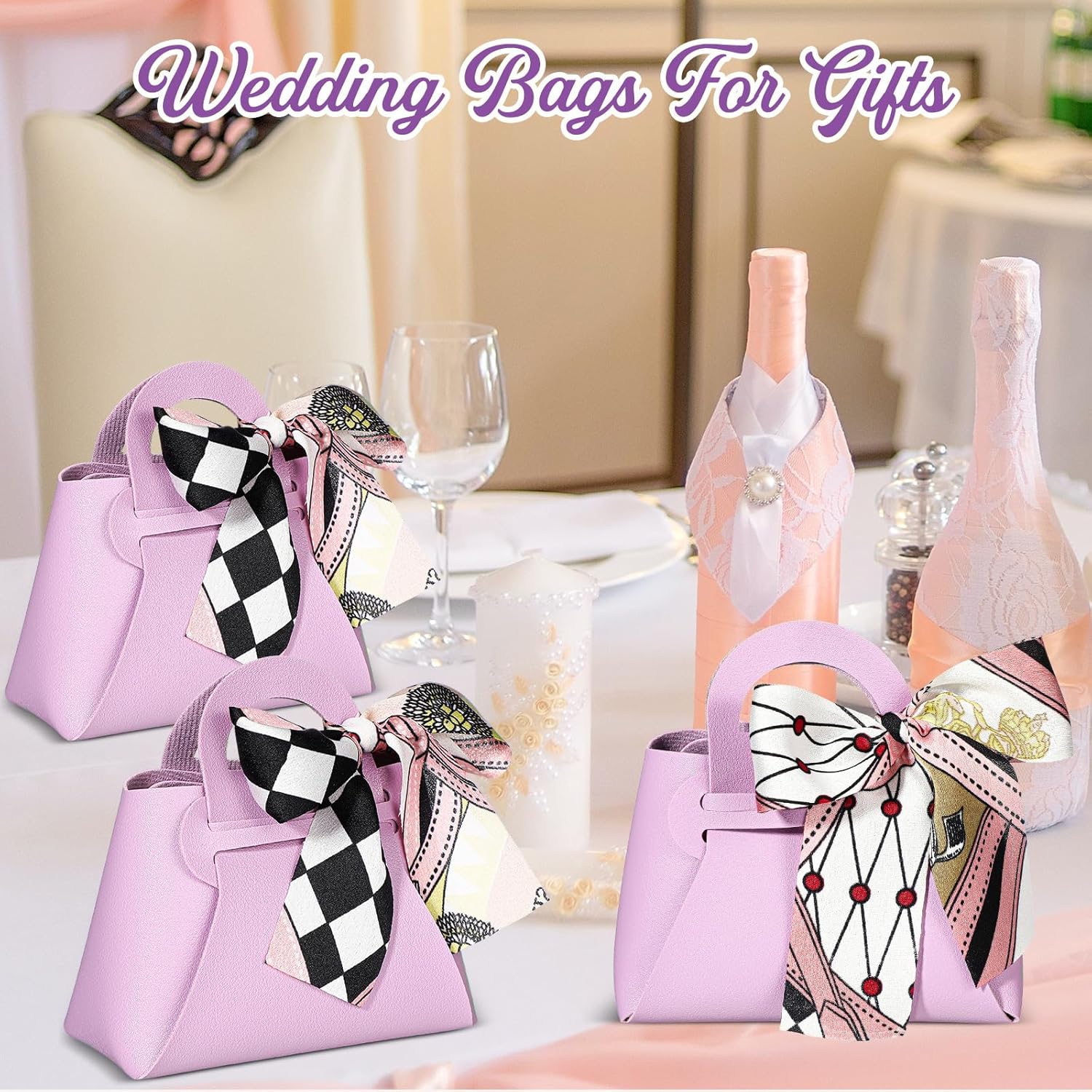 Abbylike 18 Pcs PU Leather Purse Gift Bags with Handles Ribbon Wedding Purse Party Favor Bags Valentines Candy Boxes for Baby Showers Birthday Wedding (Purple) - Image 6