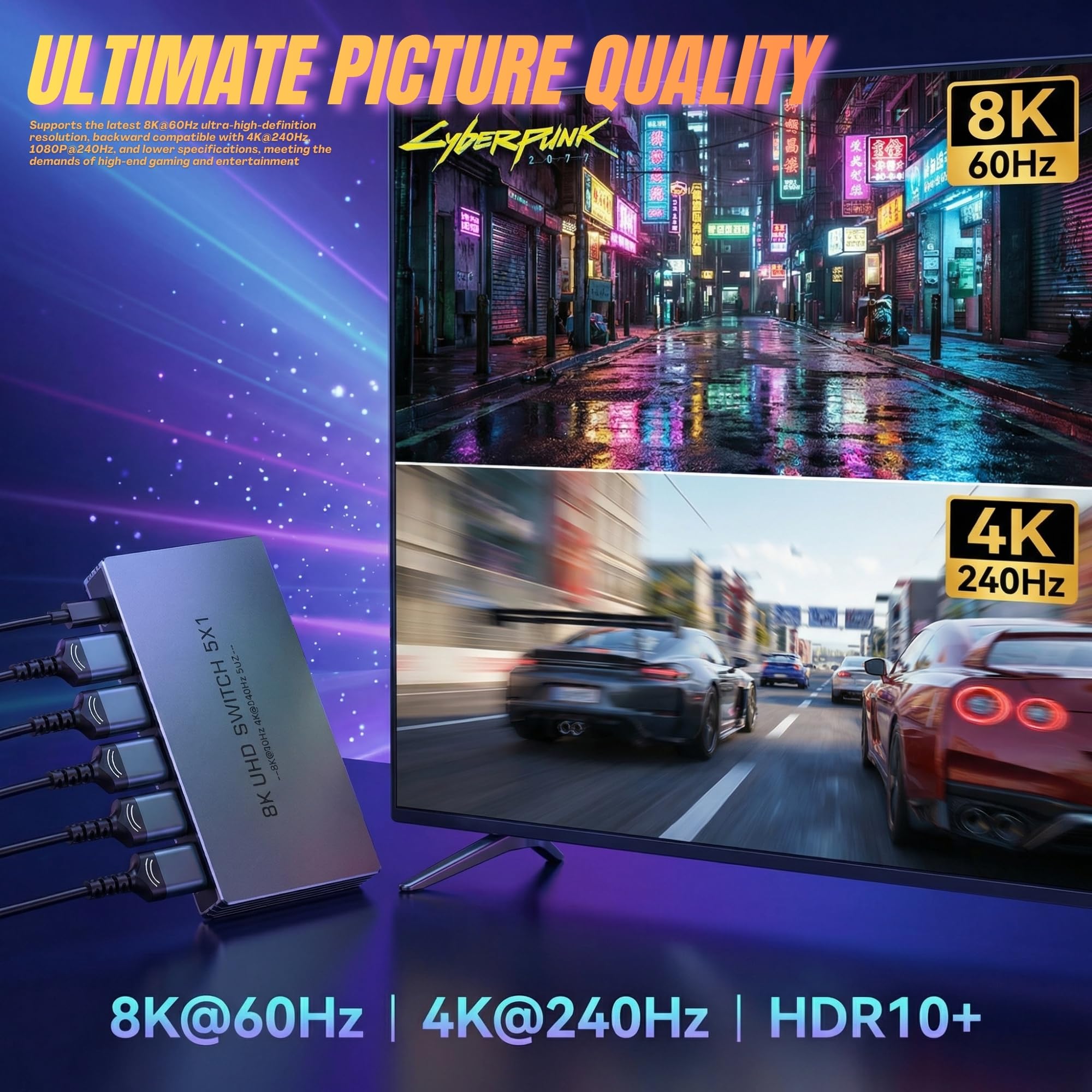 Conmutador HDMI 5 en 1, conmutador HDMI 2.1 8K a 60Hz 4K a 240Hz