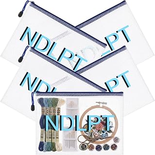 Sabary 5피스 니들포인트 프로젝트 가방 세트 Ndlpt 투명 메시 지퍼 파우치 바느질 가방 정리함 보관 자수 퀼터 크래프터 스티치 실 정리 선물 34.9 x 24.9cm(13.6 x 9.6인치) (블루)