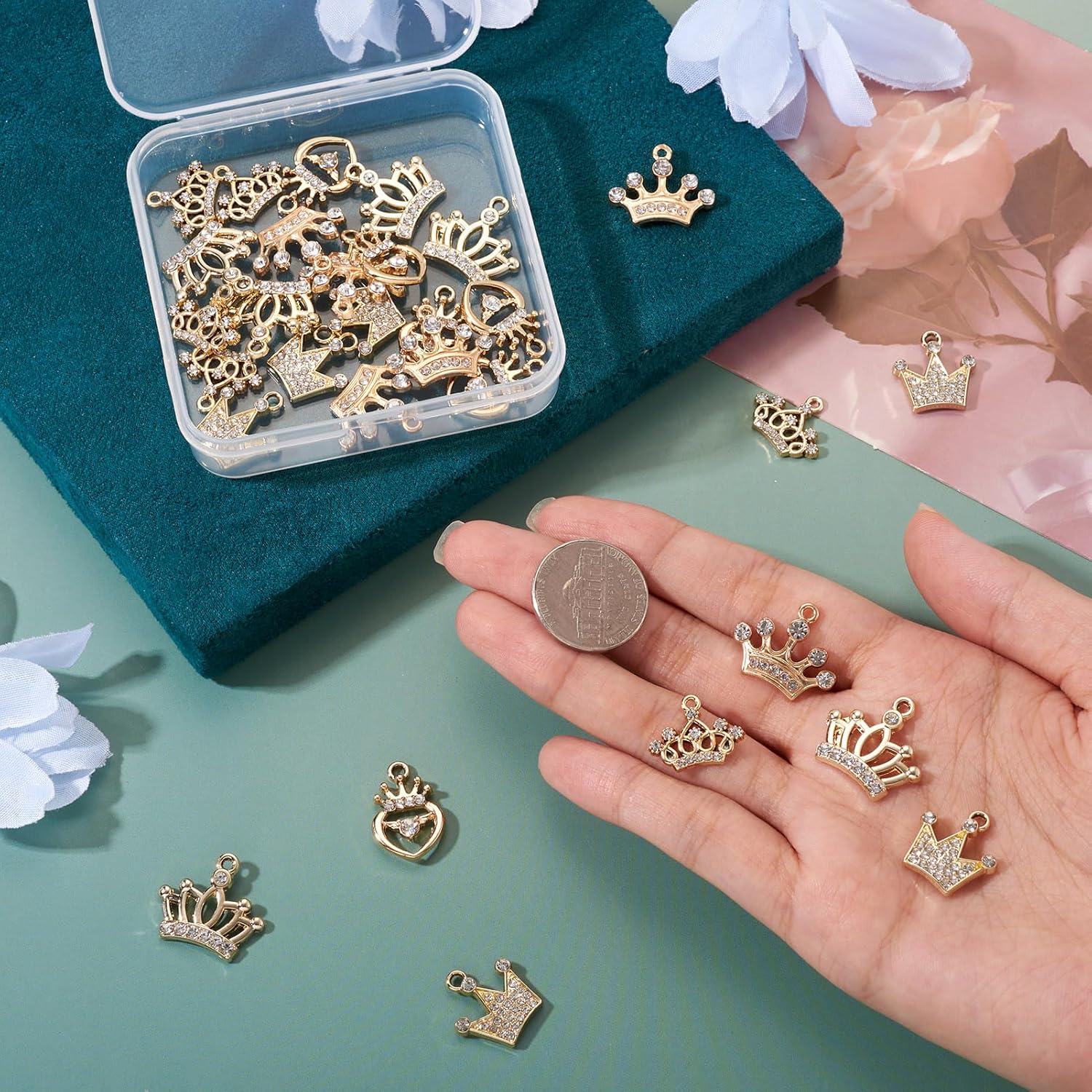 Cheriswelry 30Pcs Enamel Alloy Crown Pendants Gold Rhinestone Crown Charms Dangle Earring Charms 14-20mm for DIY Necklace Bracelet Jewelry Making Christmas Decoration - Image 5