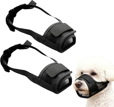 Dog Muzzles, 2 PCS Breathable Mesh Soft Muzzles for Dogs, Adjustable Strap for Small, Medium and Large Breed Dogs to Prevents Biting, Eating Garbage and Barking, Not Affect Drink - Black S