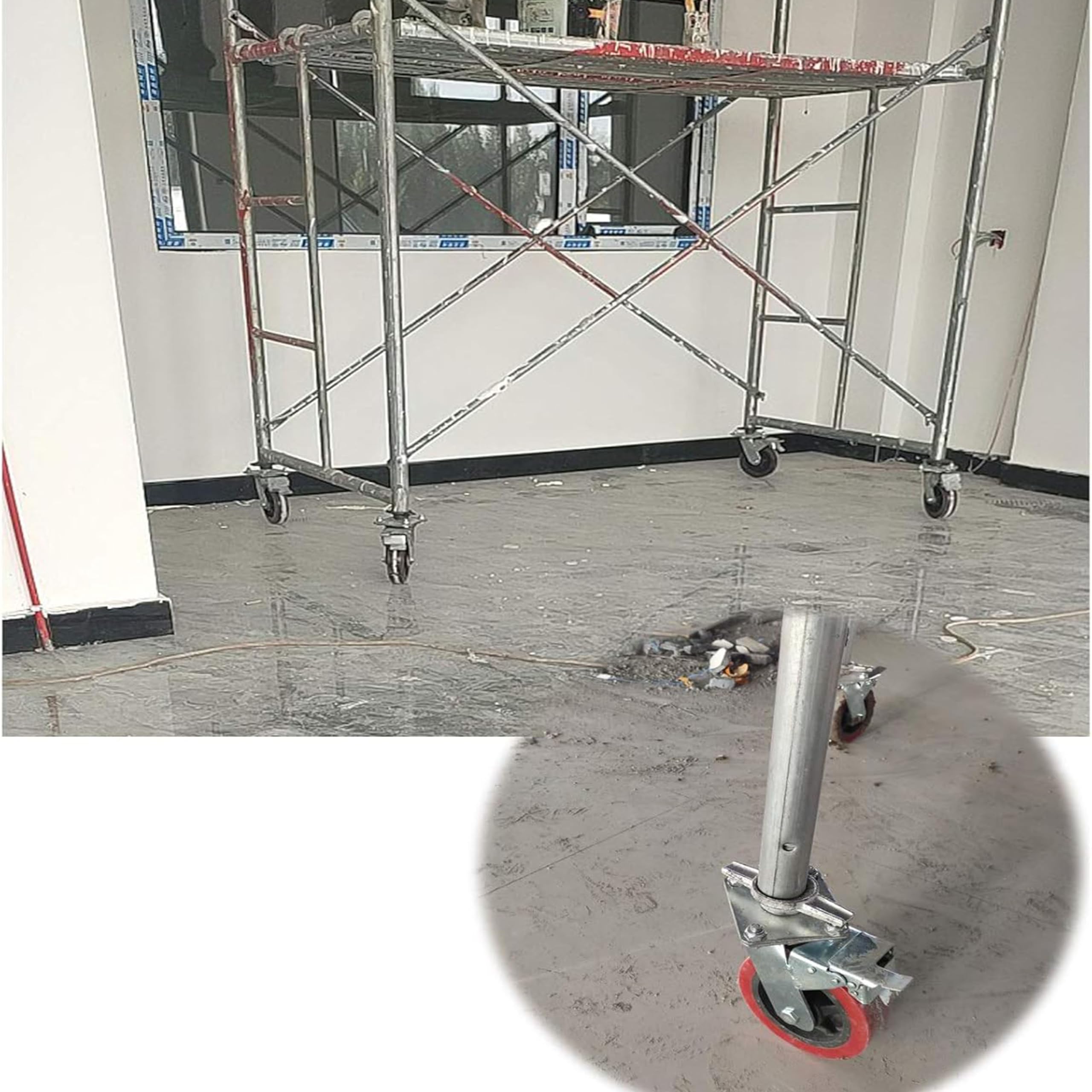 Roues d'échafaudage Mobiles Robustes de 6 Pouces,pour Échafaudages De Construction, Lourd Industriel Roue avec Freins, roulettes pour Meubles, Installation À Vis Fixe,2