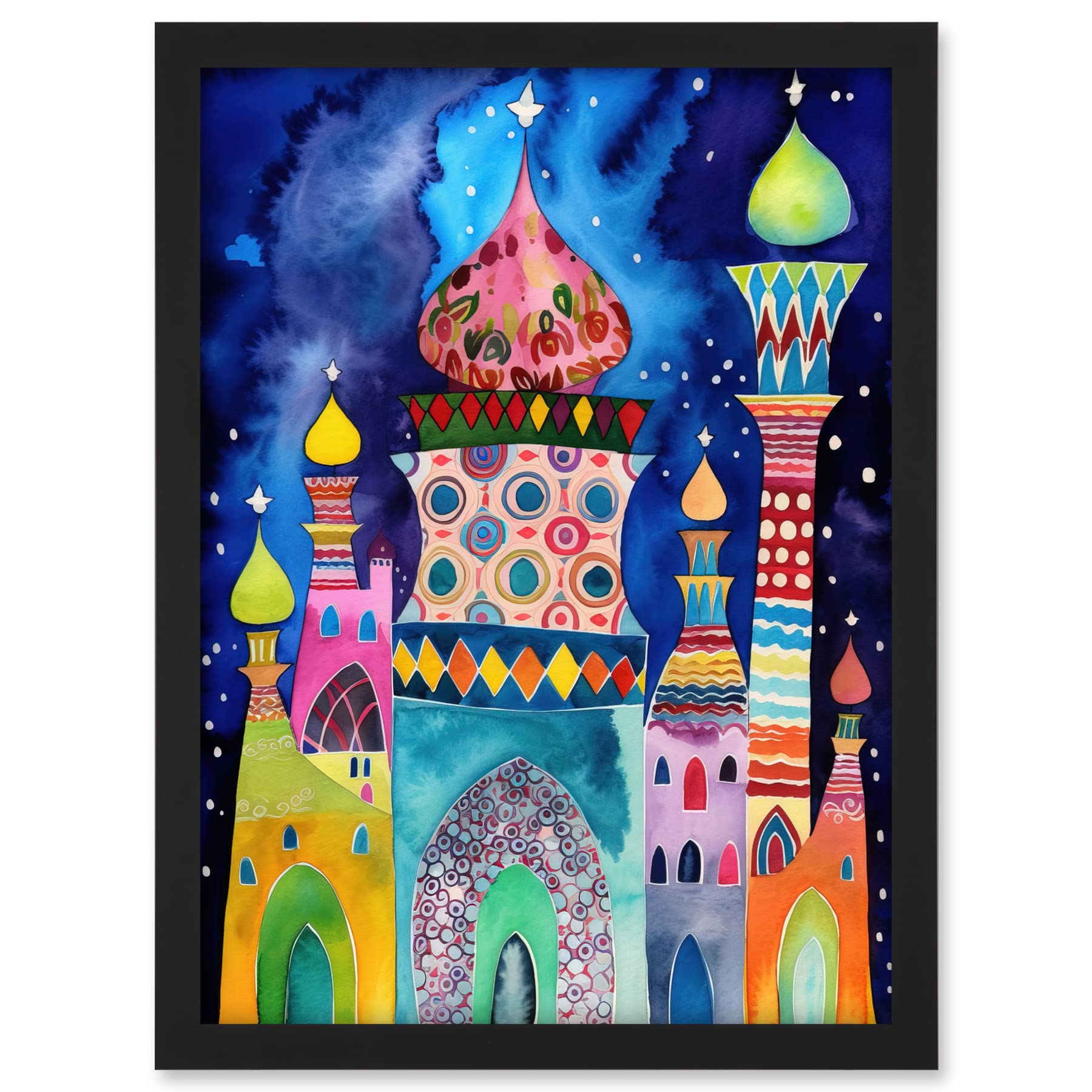 Artery8 Mosque At Midnight Folk Art Artwork Framed A3 Wall Art Print
