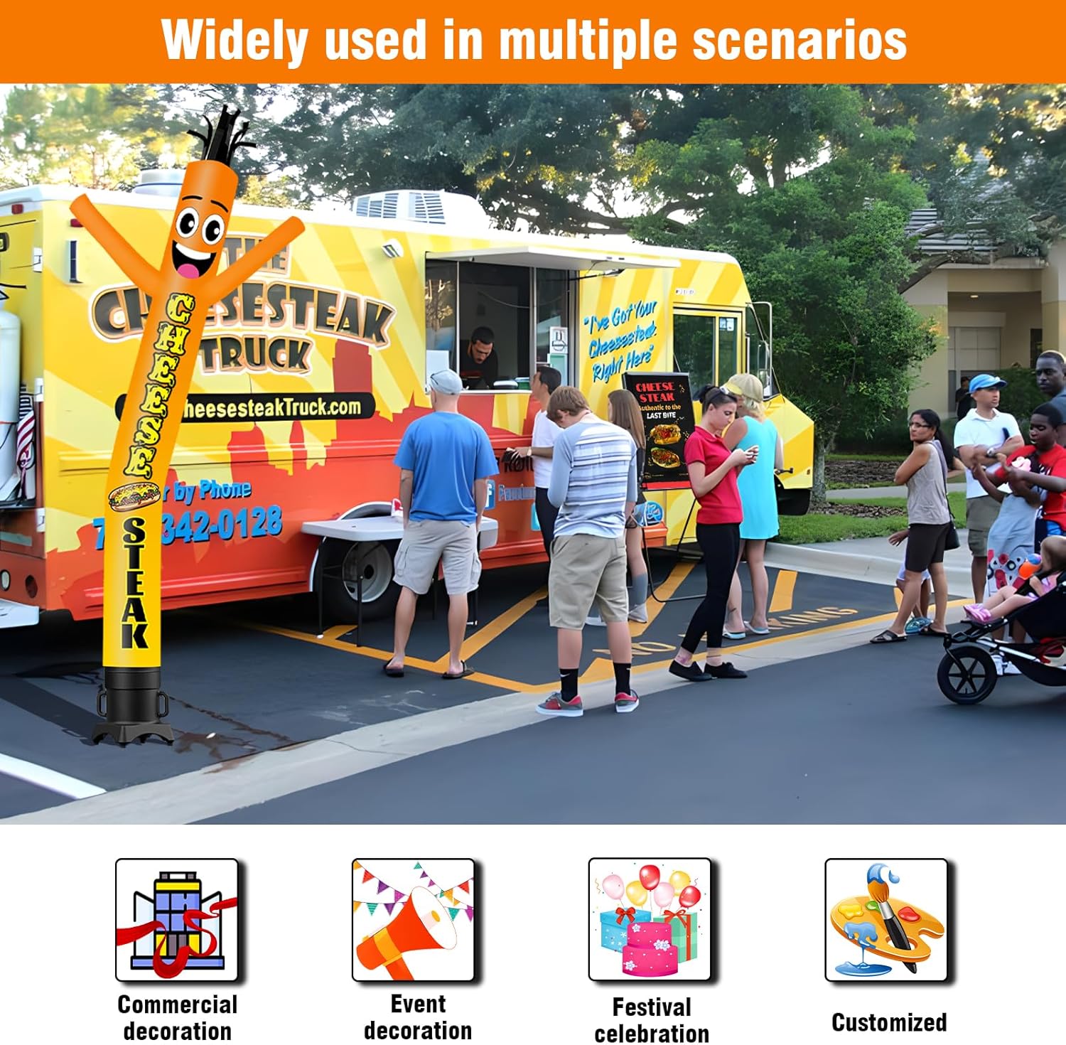 10FT Tall Inflatable Tube Man Cheese Steak Wacky Wavy Dancing Guy (12''Diameter) for Outdoor Decoration Advertising Business Promotion - Food Theme (Blower Not Included)