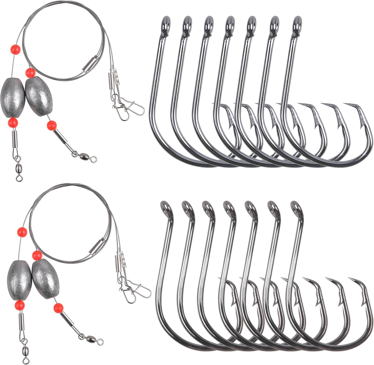 Egg Sinker Rig Kit, 4pcs Egg Weight Carolina Rigs with 14pcs Circle Hooks for Catfish Redfish Grouper Halibut Striper Saltwater Surf Fishing Bottom Fishing