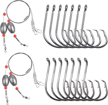 Egg Sinker Rig Kit, 4pcs Egg Weight Carolina Rigs with 14pcs Circle Hooks for Catfish Redfish Grouper Halibut Striper Saltwater Surf Fishing Bottom Fishing