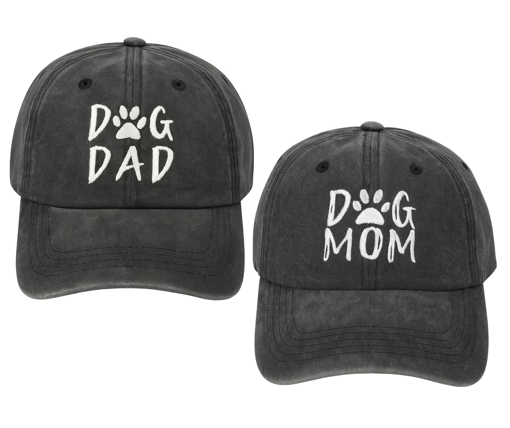 Dog Dad & Dog Mom Baseball Caps Set – Vintage Washed Cotton Adjustable Hats with Embroidered Paw Print – Couple Matching Gift for Pet Lovers Classic Black-image-9