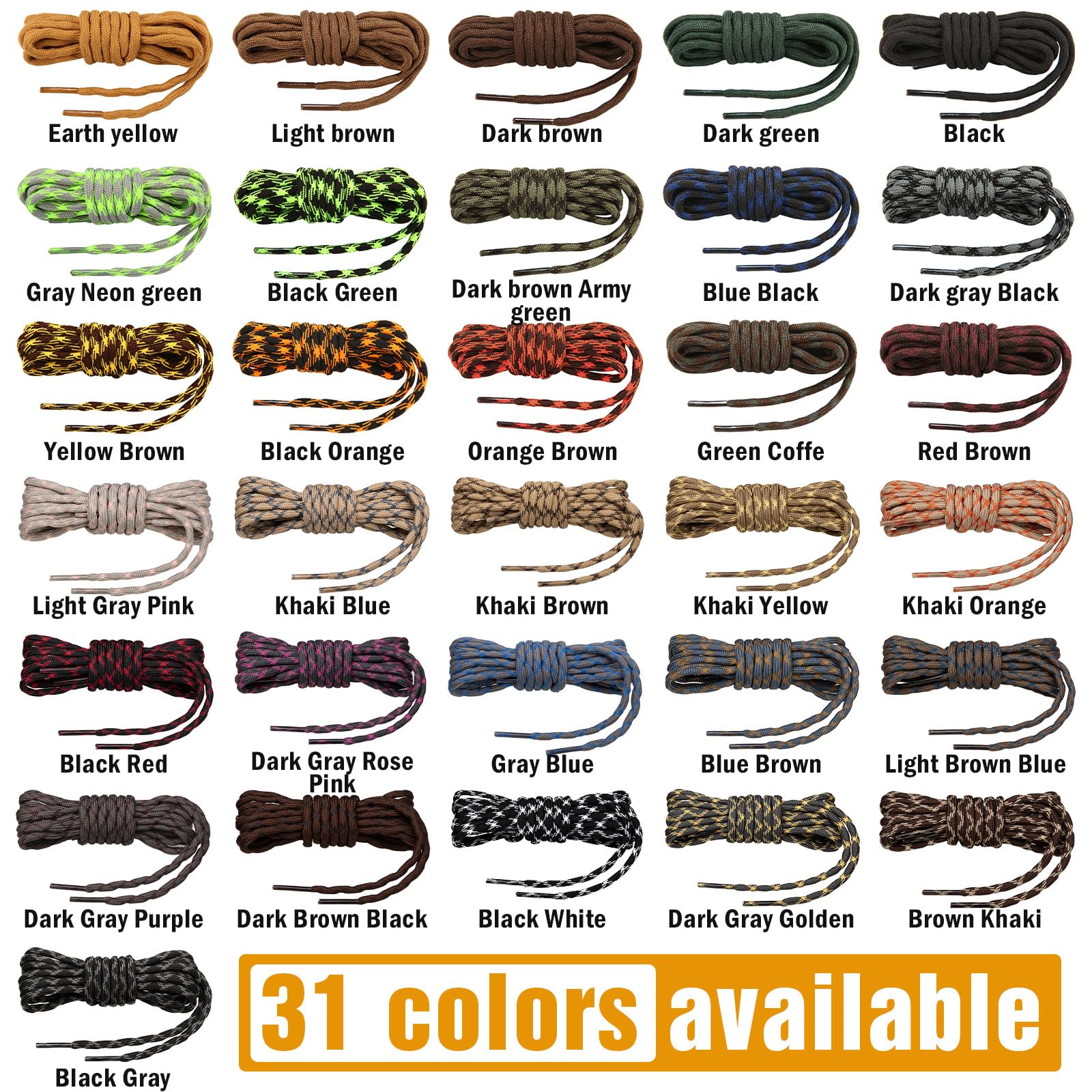 Stepace 2 Pares Cordones Redondos 4,5mm para Botas de Senderismo, Montaña y Trabajo, Cordones de Nylon Resistentes para Trekking — view 7