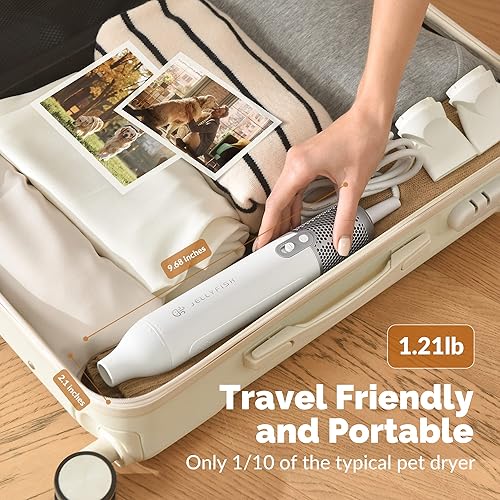Miniatura 7 de Secador de pelo manual para perros Jellyfish - 0.55kg ligero, 2 velocidades, 4 temperaturas, secador de alta velocidad portátil para viajes y hogar