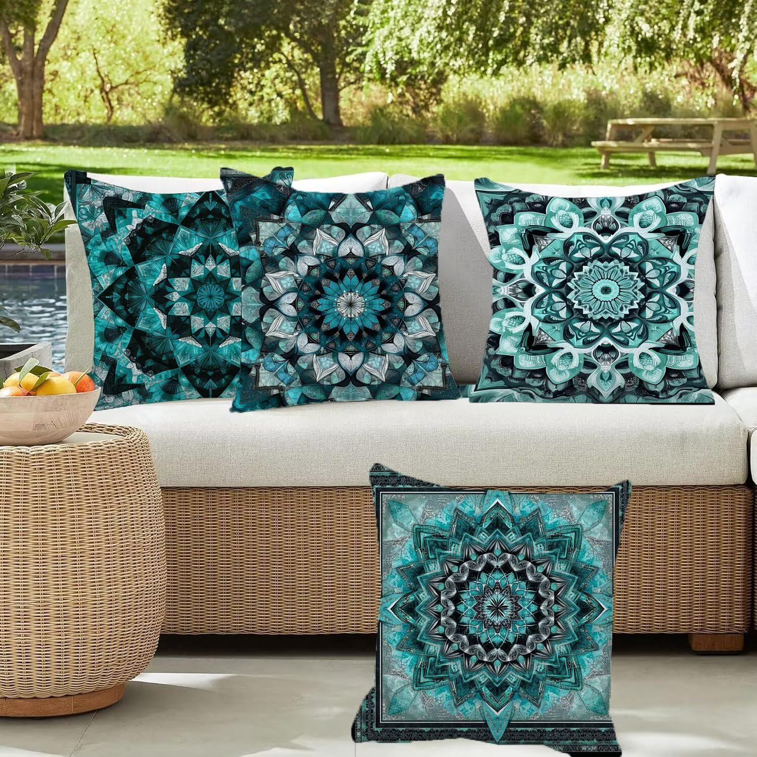 Juego de 4 fundas de cojín impermeables para exteriores, 45 x 45 cm, almohadas suaves ideales para patio, jardín, sofá, interior, sala de estar, cama, silla, decoración del hogar y regalos