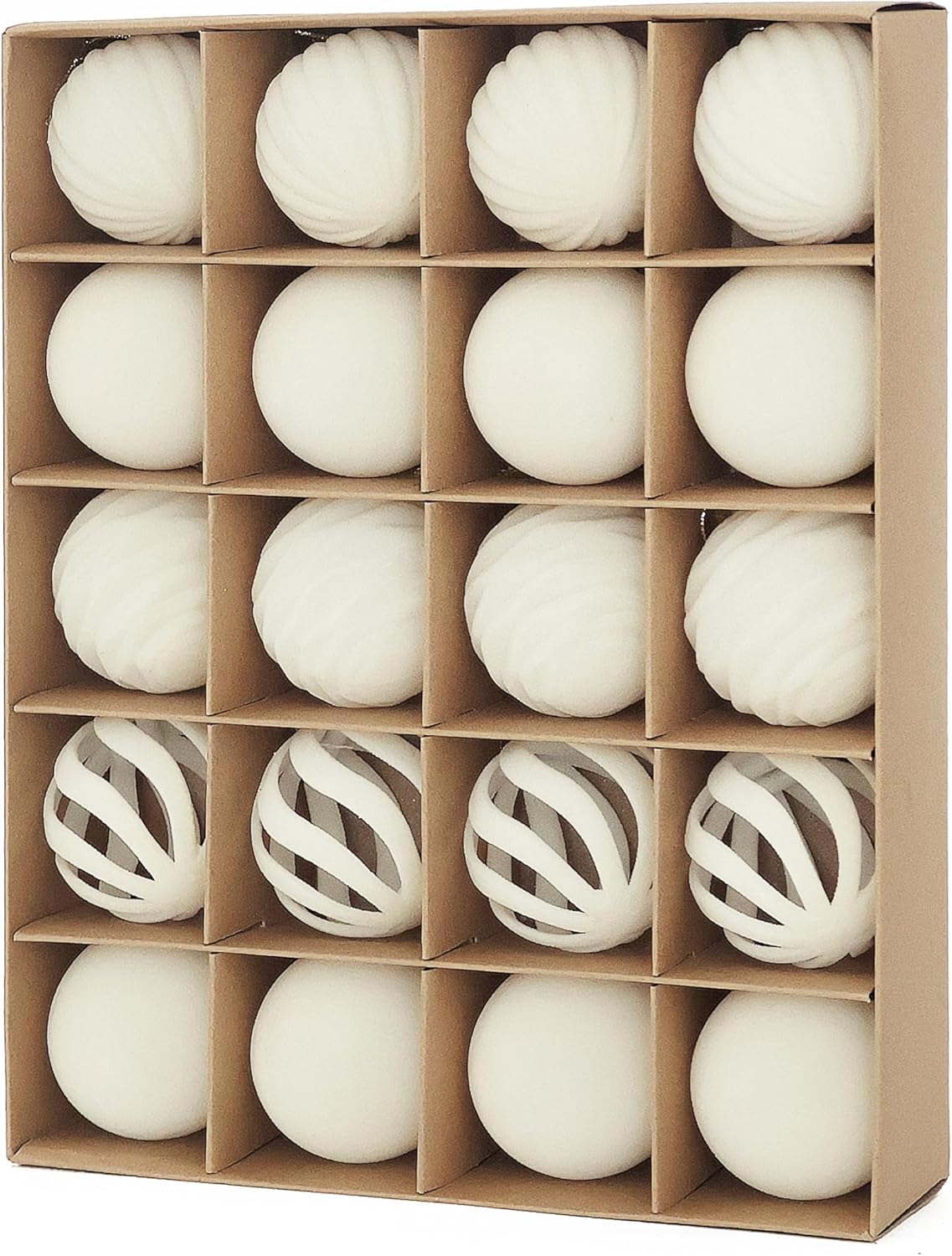 20 pcs Velvet Ornaments for Christmas Tree, 2.36 inch Flocked Christmas Balls Set Assortment for Xmas Tree Holiday Decor Beige 2.36inch-20pcs