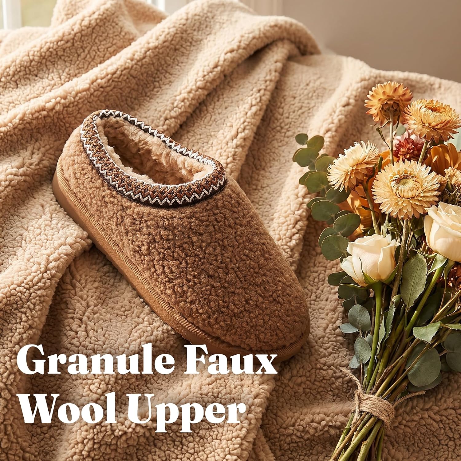 Fuzzy Slippers for Women Ankle Winter Warm House Shoes Cozy Memory Foam Clogs Indoor and Outdoor Fluffy Mules