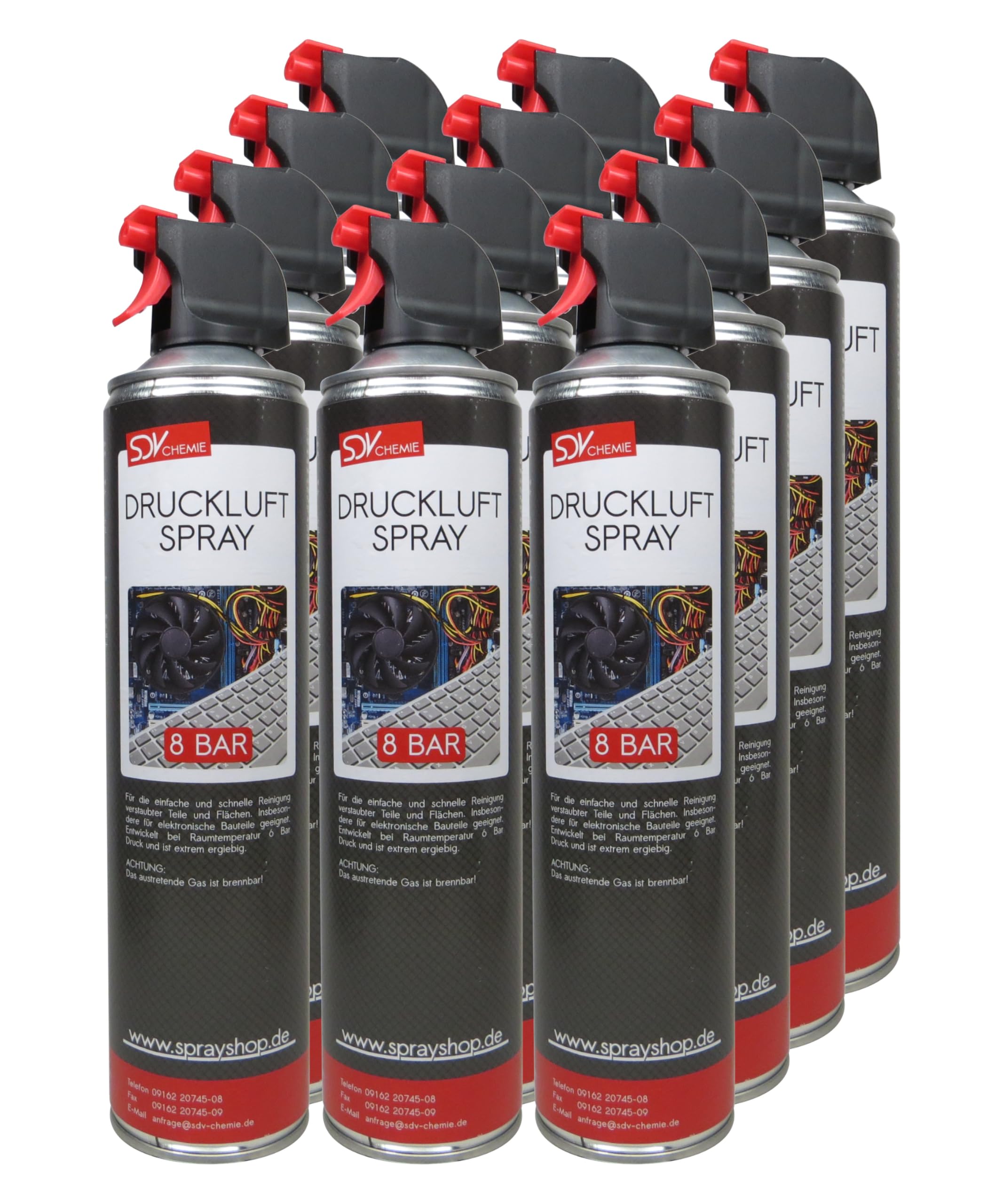 SDV Chemie Druckluftspray 12x 600ml Air Duster Druckluftreiniger