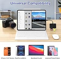 Vista 6 de Lector de tarjetas SD, adaptador de tarjeta USB-C y USB 5 en 1 con SD/MicroSD/MS y puertos USB-A duales lector de tarjetas de memoria para iPhone