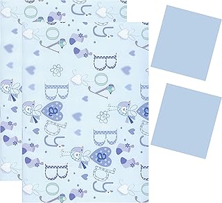 2 Sheets Gift Wrapping Paper & 2 Tags 50cm x 70cm New Born - Baby Shower - Girl Boy (Baby Boy D16)