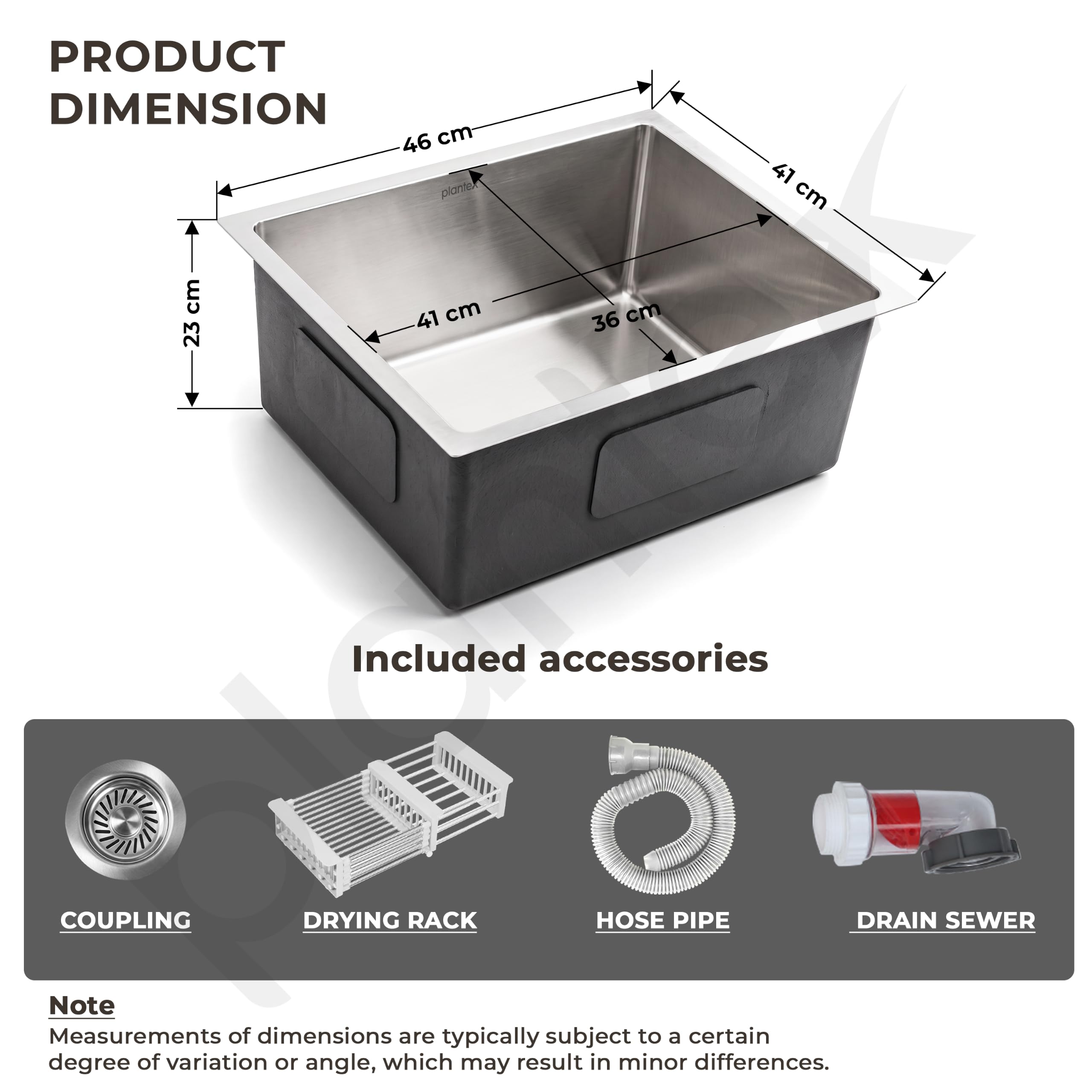 Plantex Stainless Steel Kitchen Sink - 16x18 Inches -3