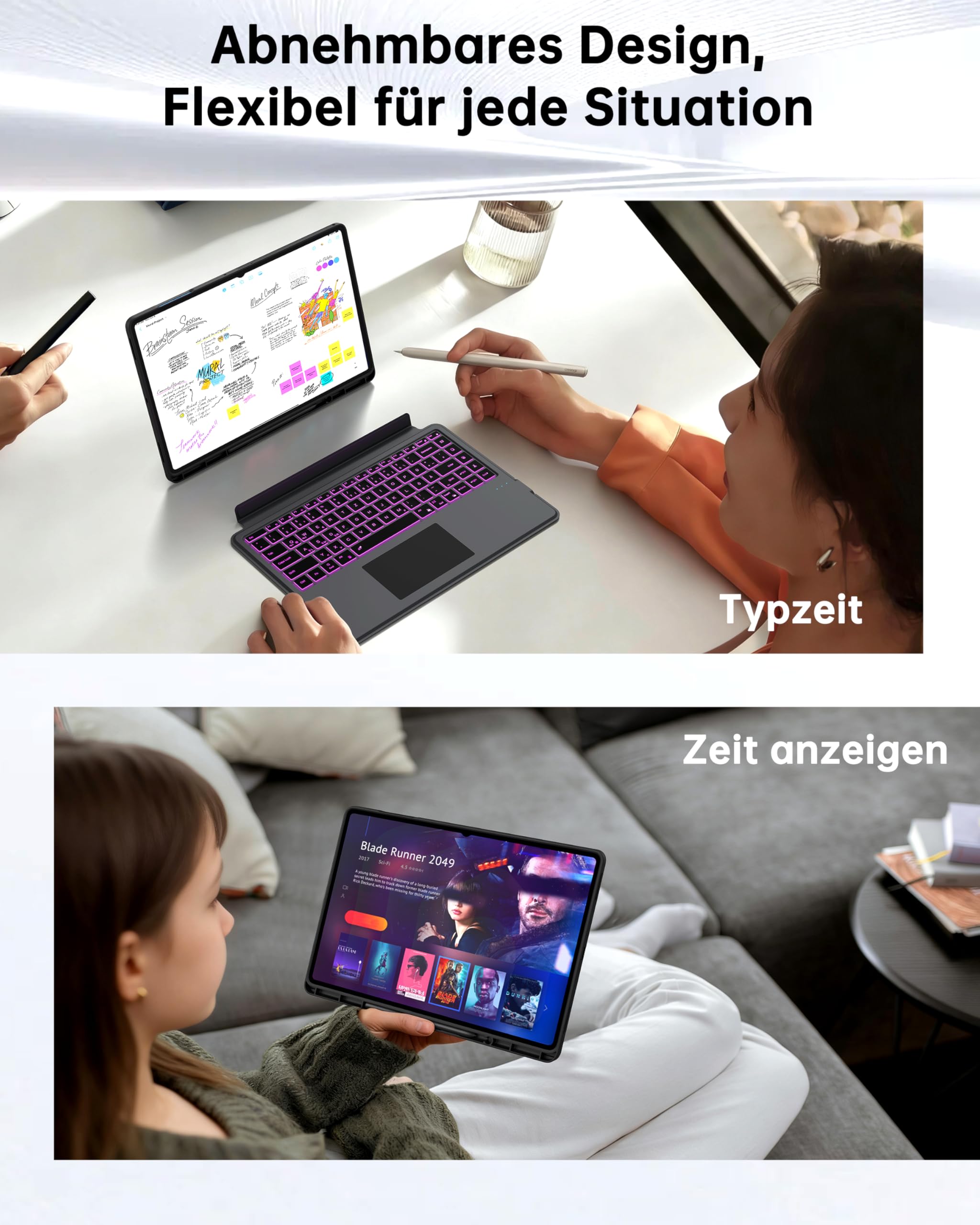 für Samsung Galaxy Tab S11 Ultra/S10 Ultra/S9 Ultra/S8 Ultra 14.6 Zoll Hülle mit Tastatur :Deutsches QWERTZ-Layout Tastatur mit Ai Key | 7-Farbige Beleuchtung Touchpad Tastaturen Hülle mit Touchpad