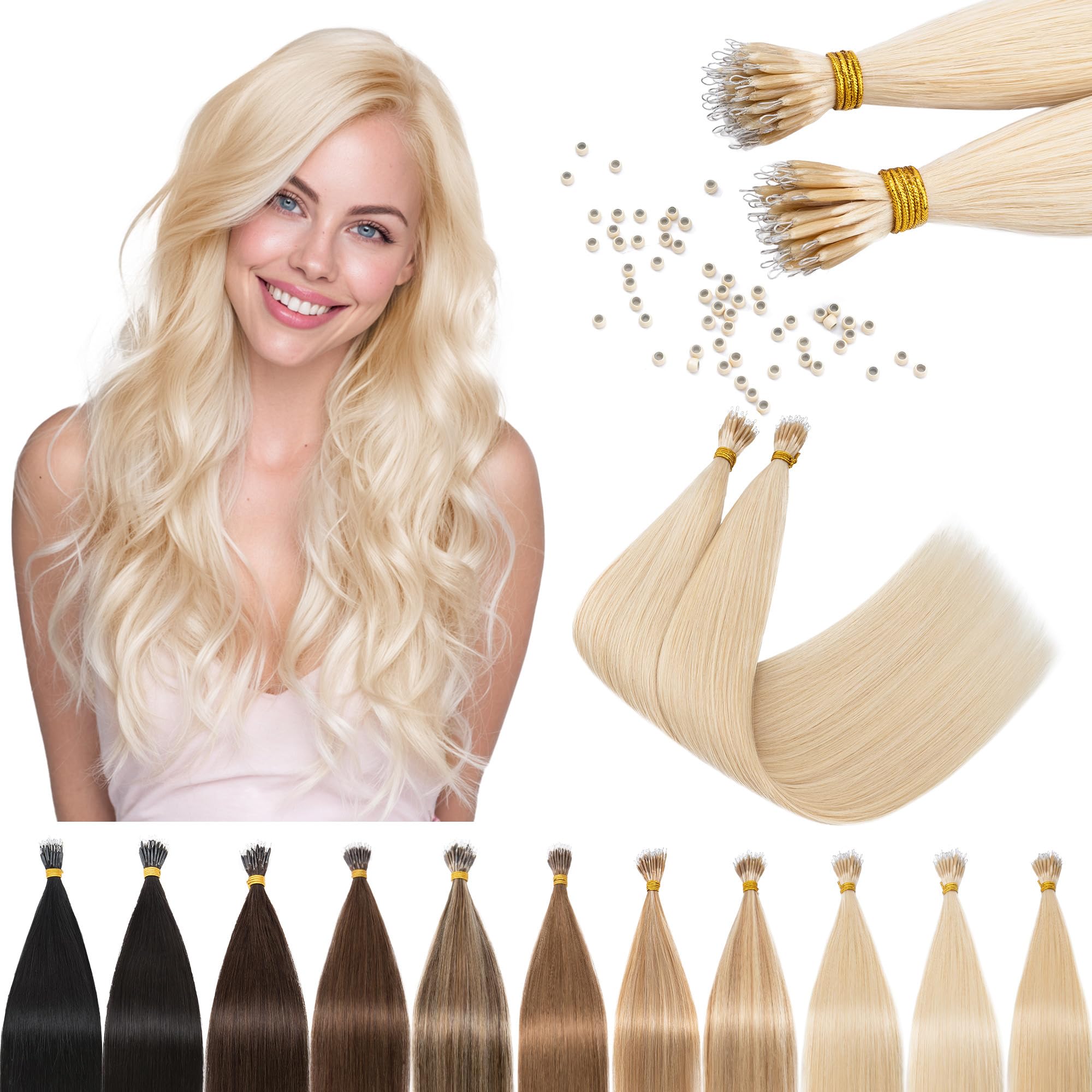Photo 1 of SEGO Nano Bead Hair Extensions 18 Inch #60R Platinum Blonde