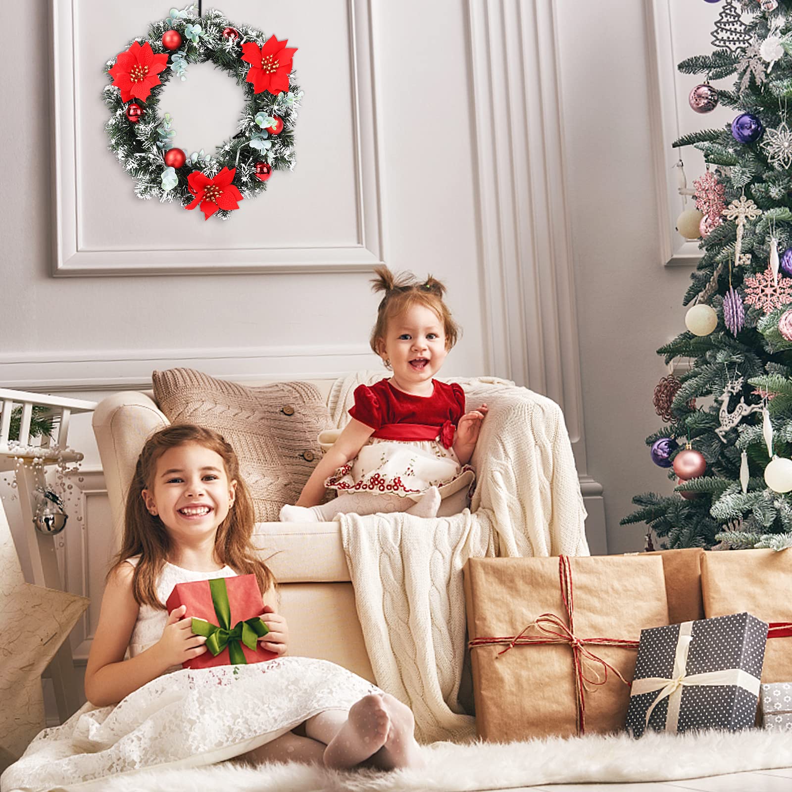 Guirnaldas navideñas con luces, Guirnaldas navideñas para puerta de entrada con Guirnalda navideña alimentada por batería Guirnalda colgante para puerta Decoraciones para el hogar de vacaciones Siver-