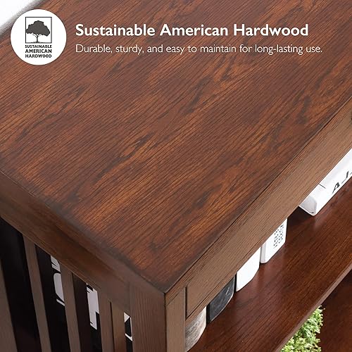 Miniatura 4 de Leick Home 85263 Estantería esquinera con 3 estantes de altura de repisa con almacenamiento de cajones, blanco desgastado