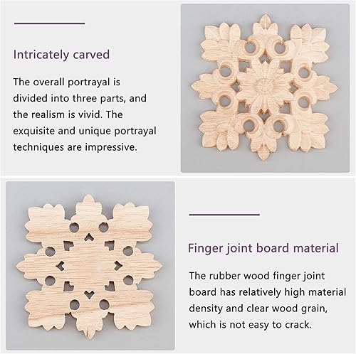 Miniatura 4 de SUPERFINDINGS 2 piezas de 5.9 pulgadas cuadradas de madera maciza natural tallada onlay apliques artesanales sin pintar para muebles puerta gabinete