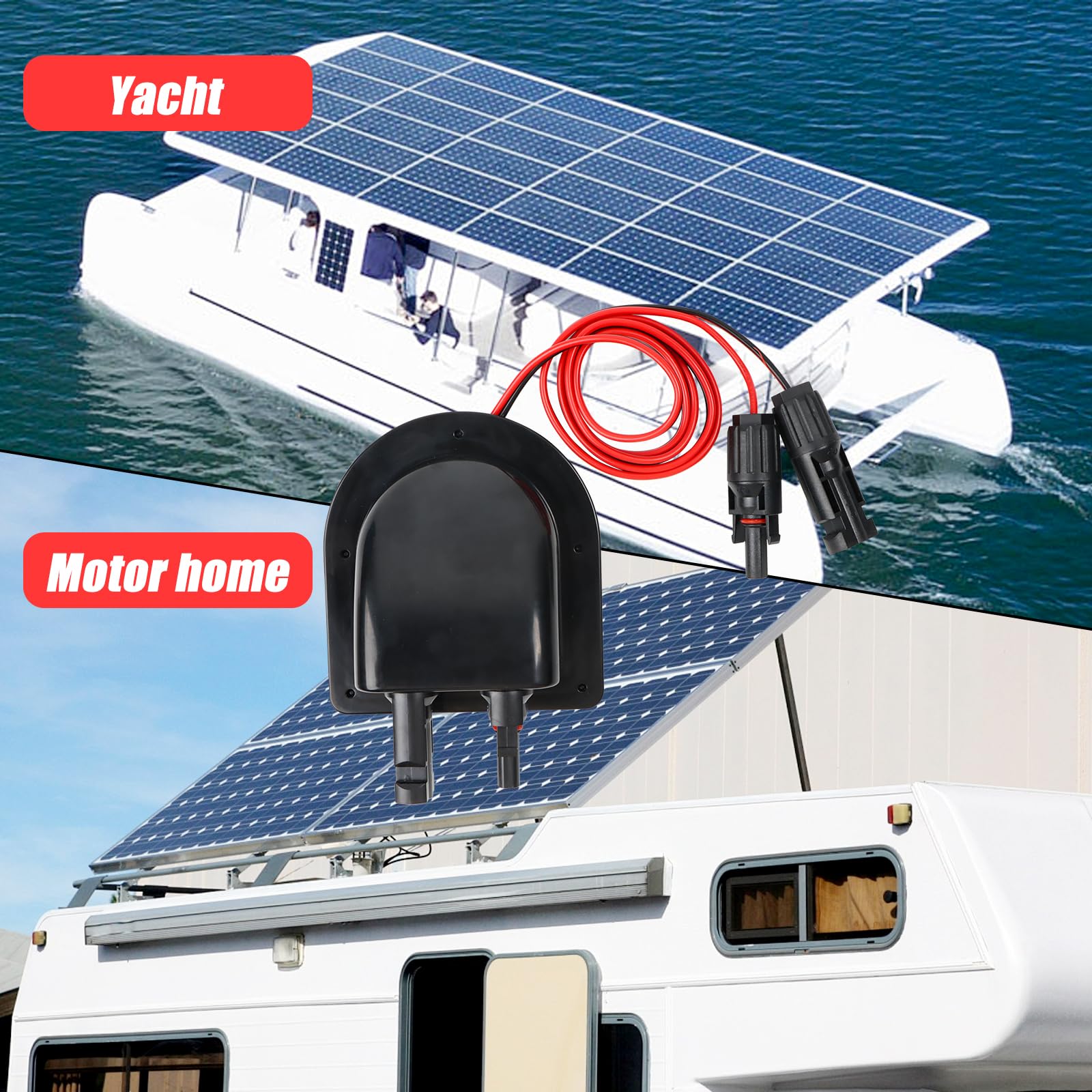 Zonnekabeldoorvoer, waterdicht ABS-zonnepaneel, dubbele kabelingang met 2 m zonnekabel, dakdoorvoer op zonne-energie voor camper, fotovoltaïsche camper, camper, wit
