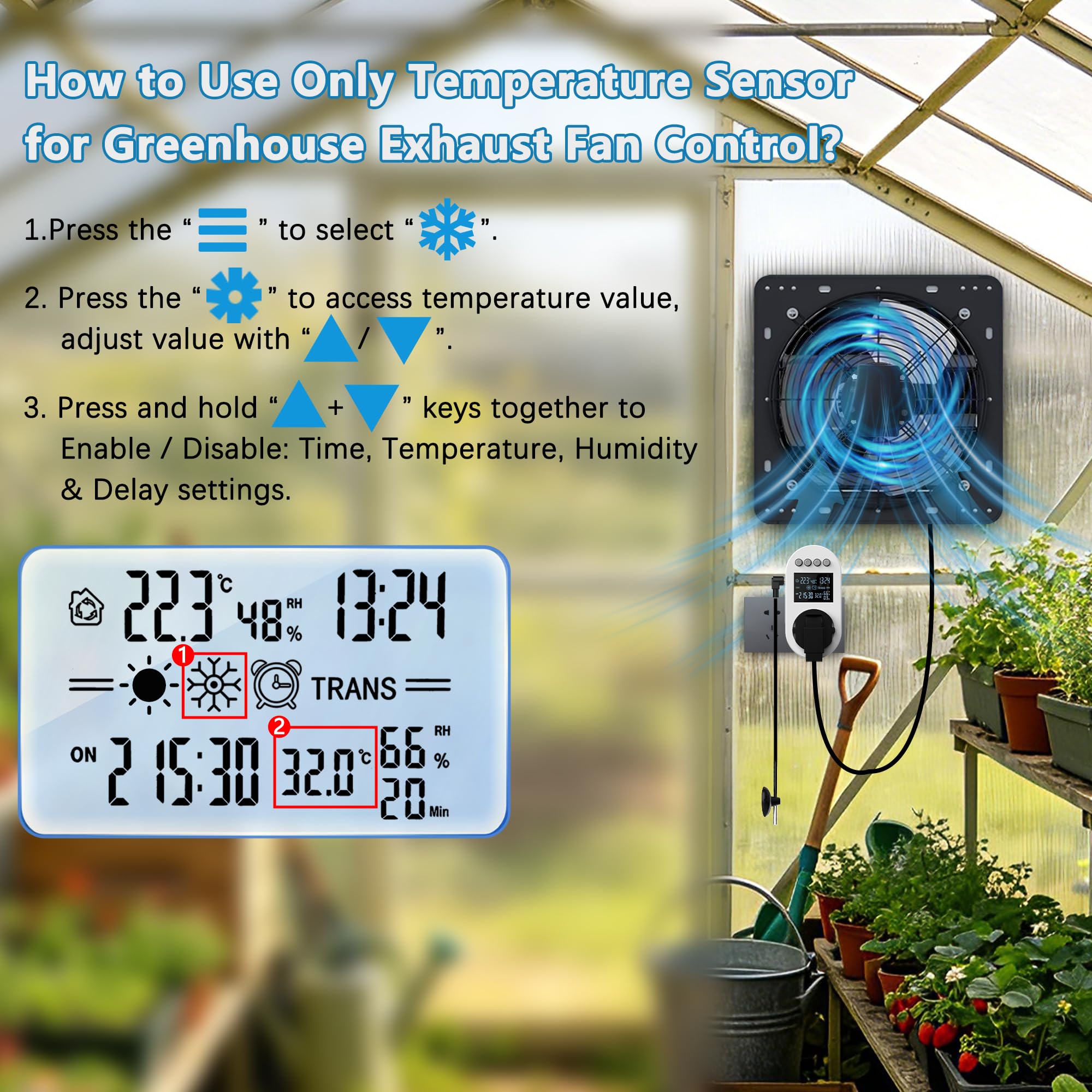 Aygrochy Ventilador extractor de 350 mm con sensor de temperatura para sótano garaje