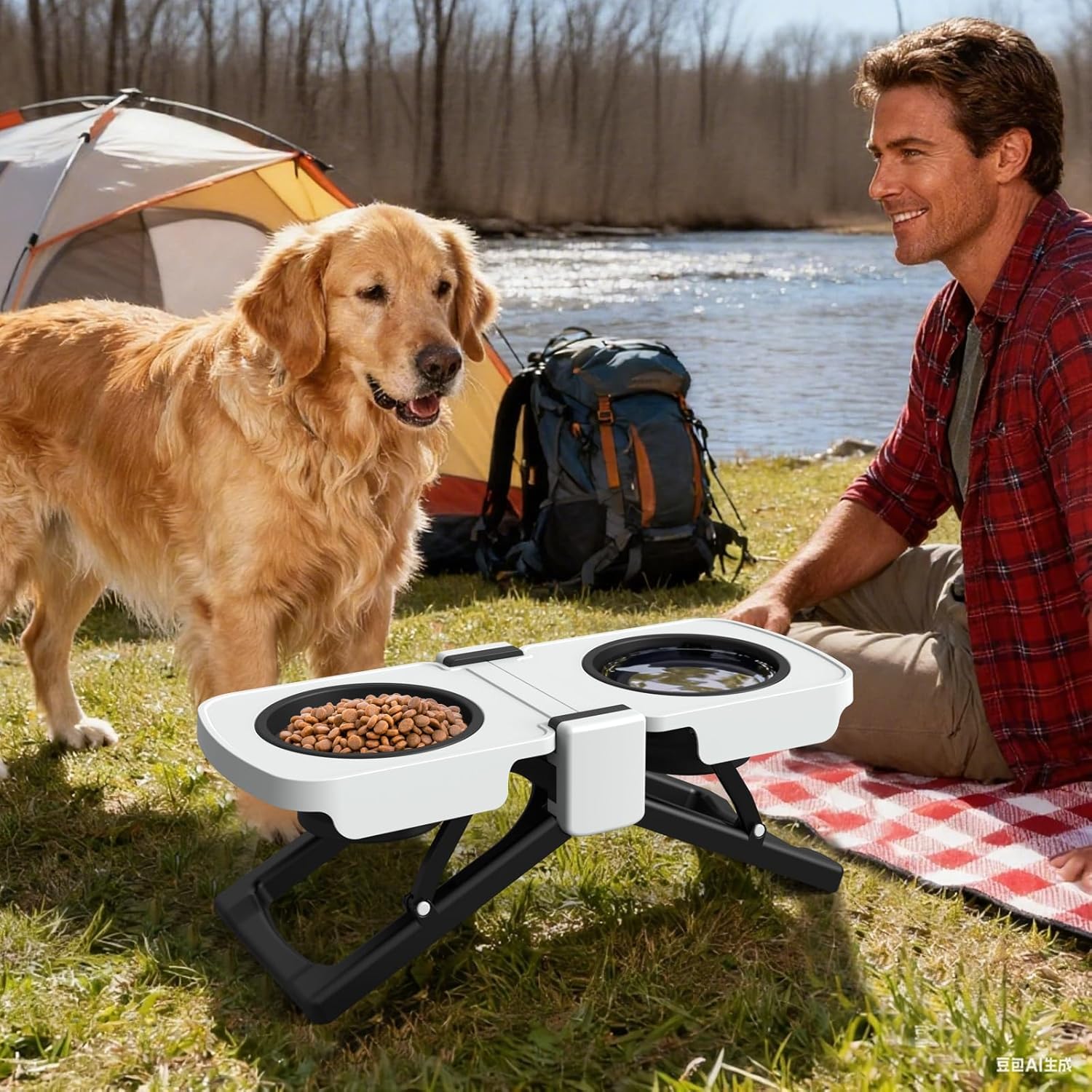 JARUKI® Comedero Elevado para Perro – Comedero y Bebedero Portátil Doble Cuenco Plegable, Compacto y Fácil de Transportar – Accesorios para Mascotas Ideal para Viajes, Camping y Caravanas.
