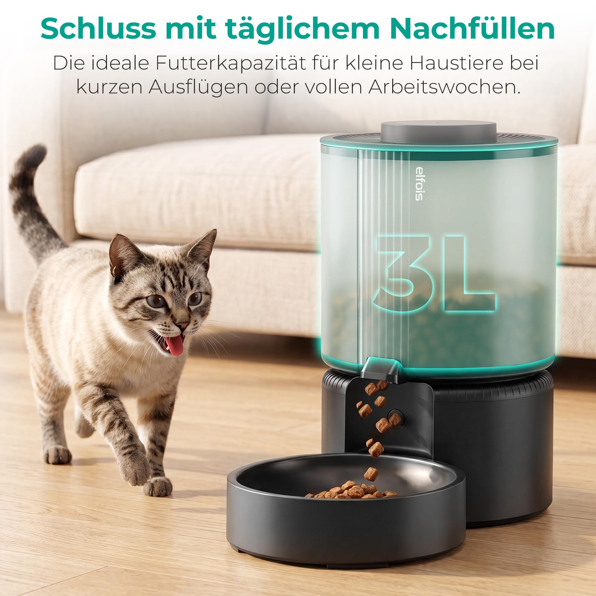 WiFi Futterautomat Katze, Smart App-Steuerung, 3L