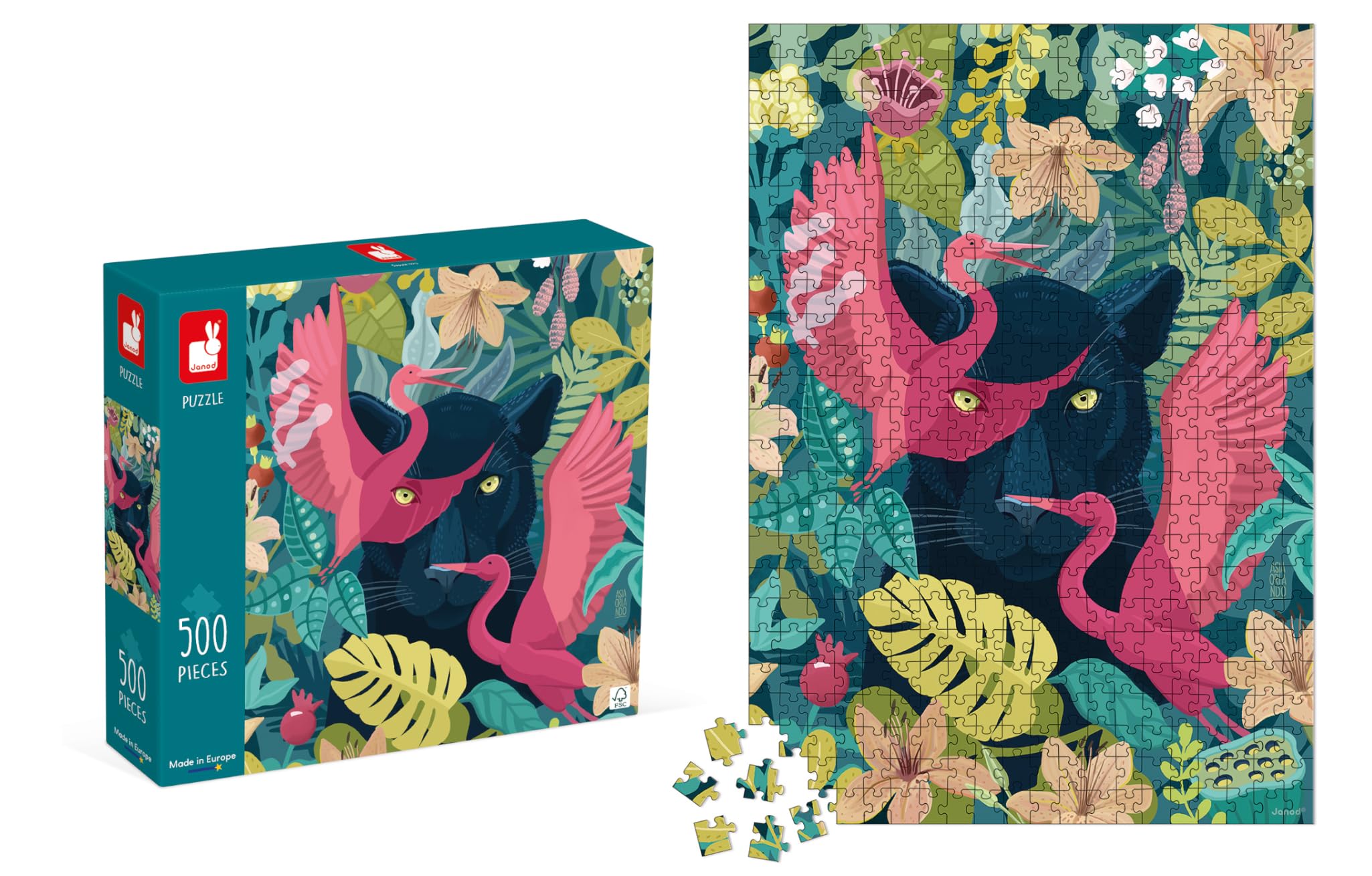 Janod - Puzzle 500 Piezas - Pantera Mística - Adulto, Adolescente y Niño - Hecho en Europa y con Certificado FSC - A partir de 8 Años, J02508
