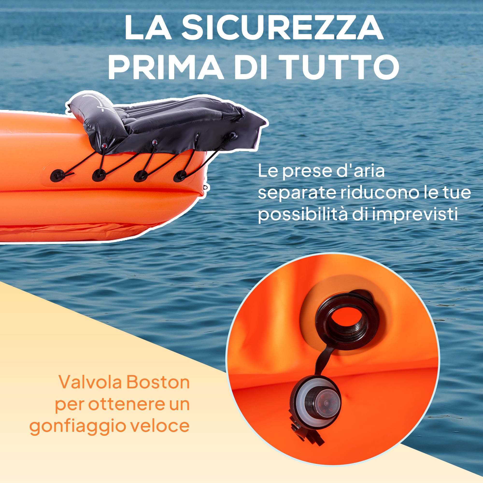 Outsunny Canoa Gonfiabile 1 Posto Kayak con Remo in Alluminio, Kit Riparazione e Pompa per Gonfiaggio, Arancione