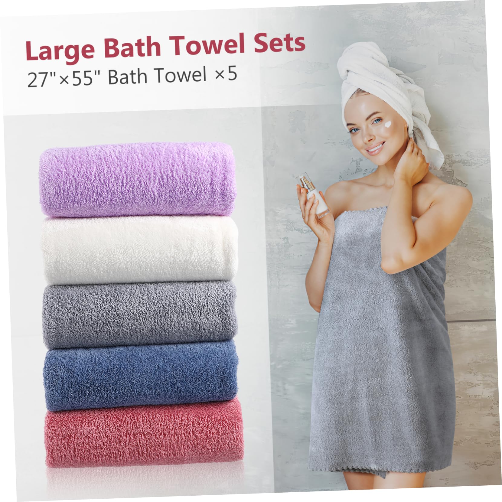 Ensemble de Serviettes de Bain 5 Pièces avec Dentelle | Grand Format, Absorption Rapide, Usage Maison et Voyage, Polyester Nylon, Style Simple et Élégant
