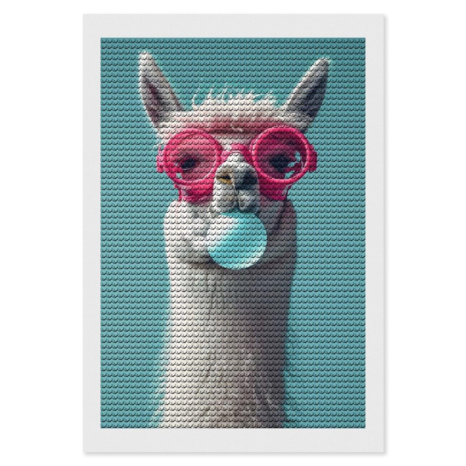 Junmoney Llama Bubblegum Diamond Art Canvas 8"x12", Easy Handmade Project, Complete Accessories, Bedroom Decor, Birthday Gift