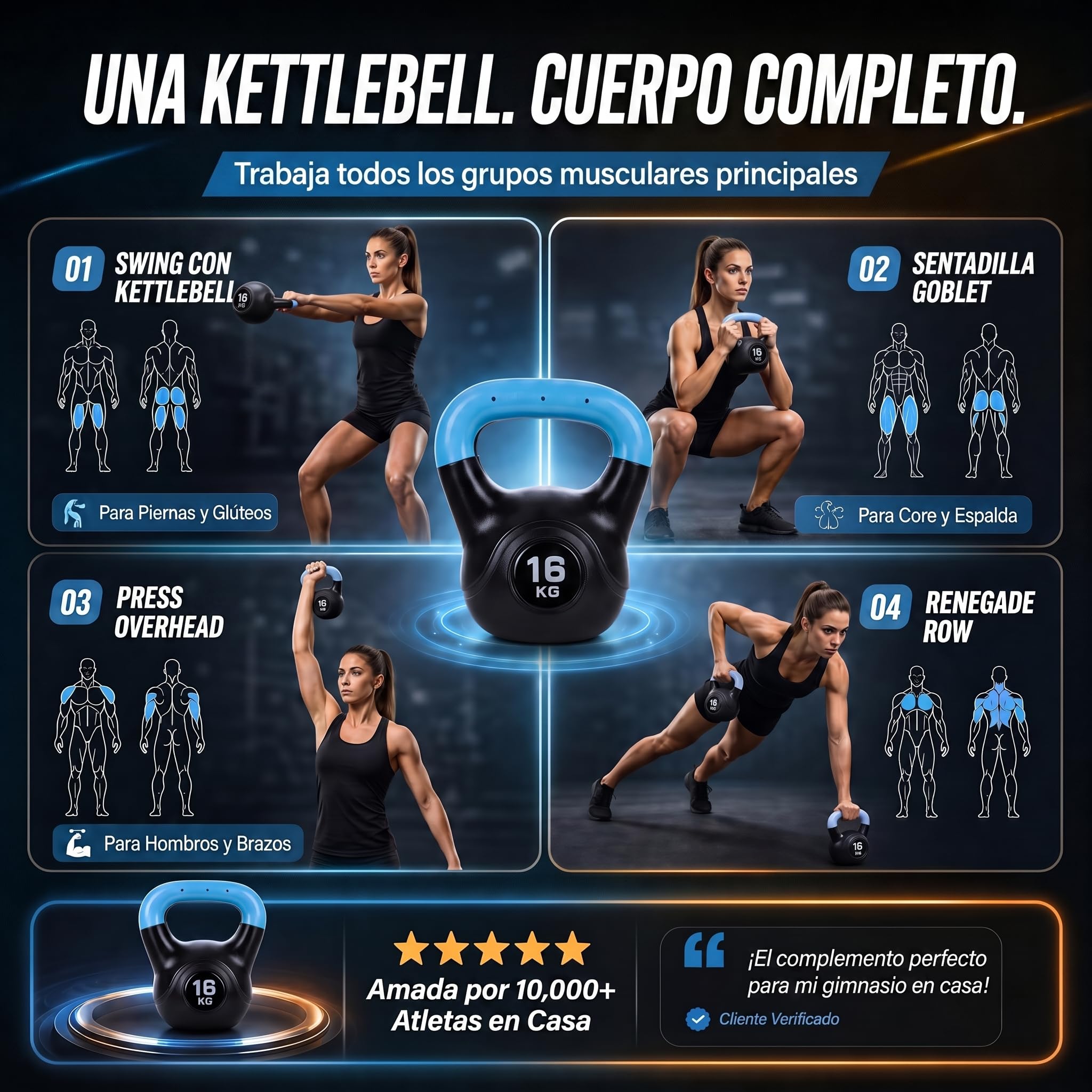 Body & Mind® Kettlebell Ball mancuerna de plástico 2-20 kg - mancuerna de pesas para entrenamiento de fuerza - mancuerna de balanceo para fitness profesional.