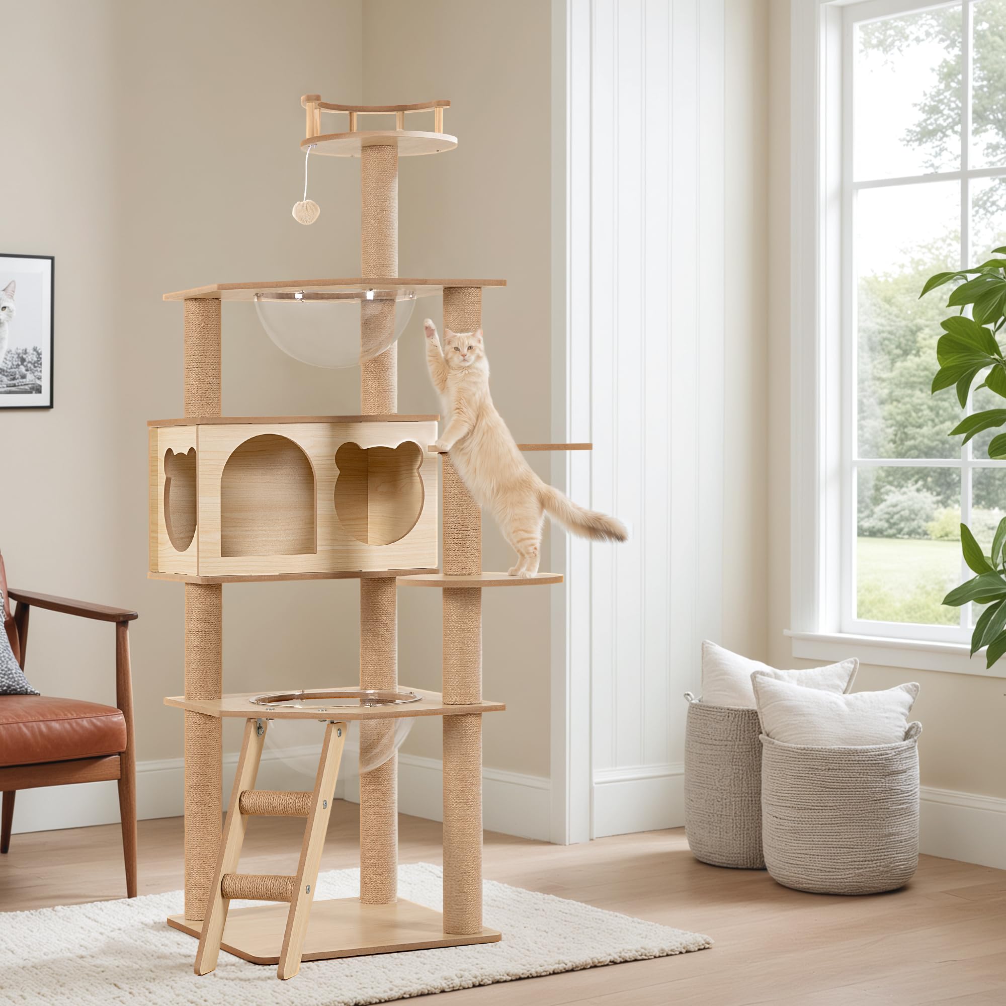 Amazon | WWI キャットタワー 猫タワー スリム 据え置き型 爪とぎ