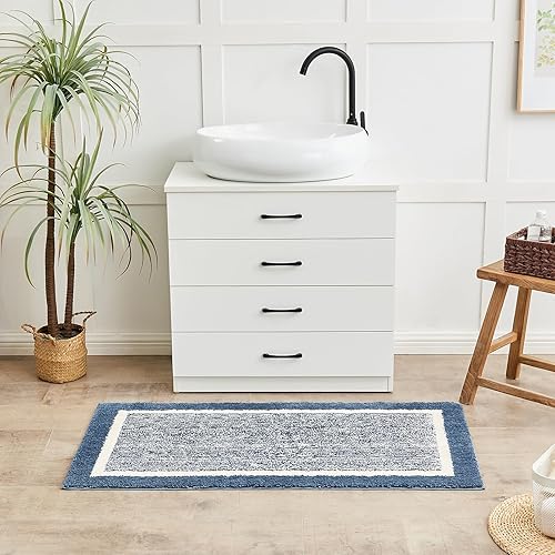 Miniatura 4 de Tapetes de baño antideslizantes, peludos de felpa para baño, lavables, extra suaves y absorbentes, de microfibra, color azul oscuro, 59 x 24 pulgadas