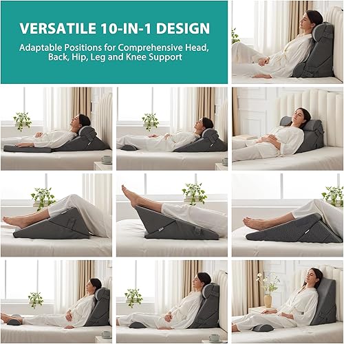 Miniatura 2 de Bedluxe - Juego de 4 almohadas de cuña ajustables para cama, de espuma viscoelástica, para poscirugía, aliviar el dolor de espalda, cuello y