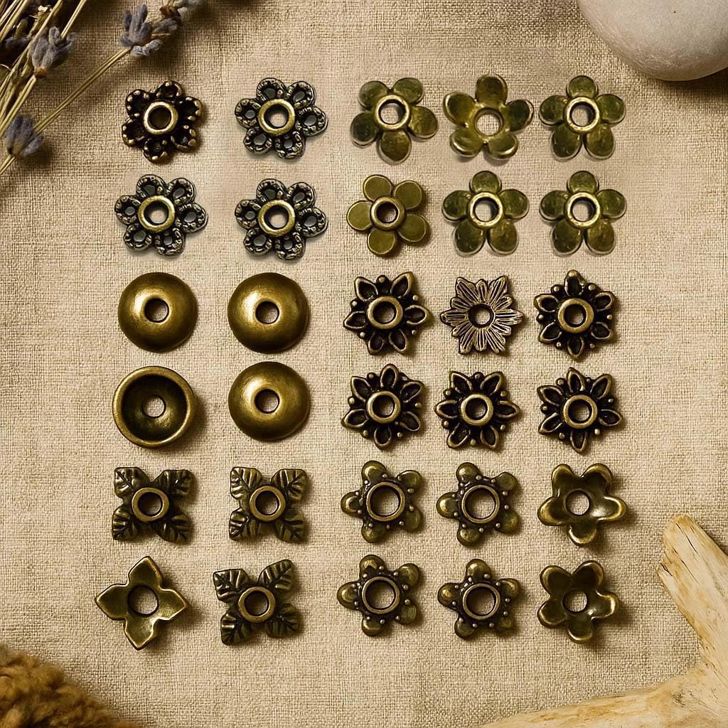 Sparkling Charms Antique Spacer Bead Caps – Mixed Bali & Tibetan Style Metal End Caps for Jewelry Making, Fits 8–14mm Beads, Brass Finish for Bracelets Necklaces Earrings DIY Crafts (Brass, 600pcs)