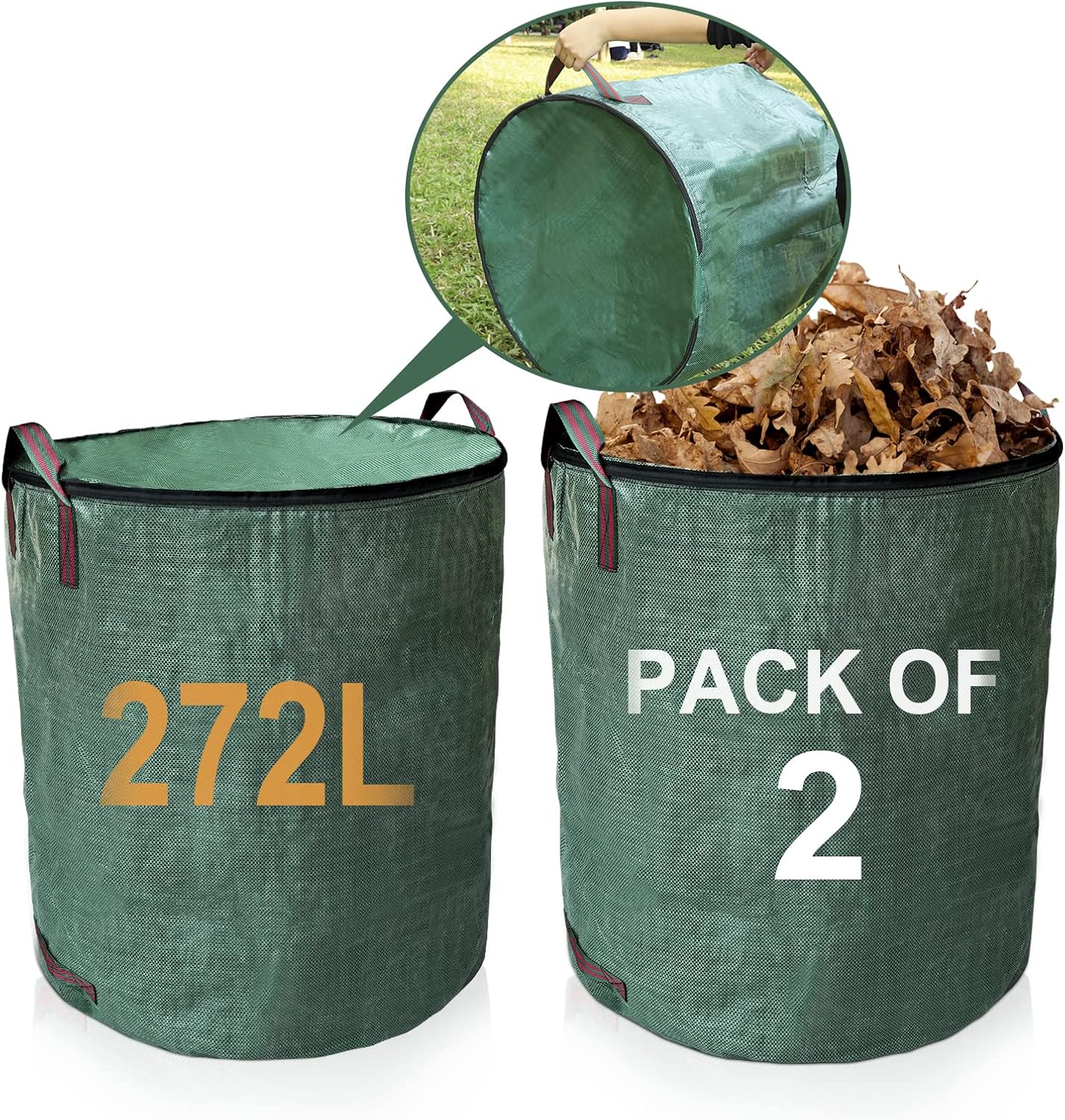 losolese Large Garden Waste Bags with lid and zipper, 272 L Waterproof