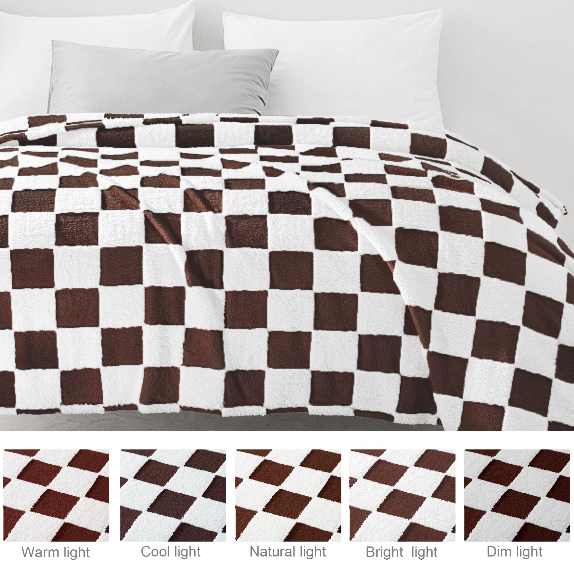 Exclusivo Mezcla Checkered Throw Blanket, Super Soft and Warm Fluffy Fleece Blanket for Couch Sofa, Bed, Cute Plaid Pattern - Image 4
